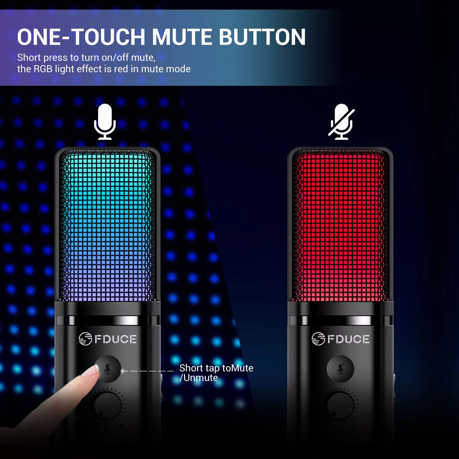 FDUCE Mikrofon USB do gier, mikrofon pojemnościowy RGB ze statywem, regulacja głośności i funkcja wyciszenia, kompatybilny z komputerem, laptopem, do gier, podcastów, przesyłania strumieniowego
