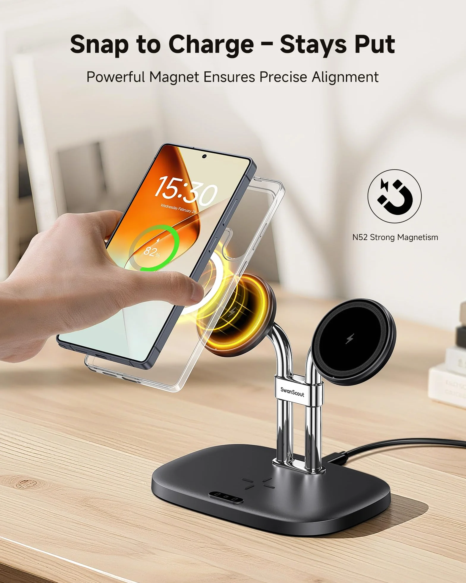 SwanScout podwójna stacja ładująca do Samsung Galaxy S26 Ultra/S26+/S26/S25/Z Fold/Z Flip/S24/S23 (wymagane magnetyczne etui do telefonów Samsung), do Galaxy Buds3 Pro, SwanScout 706SM