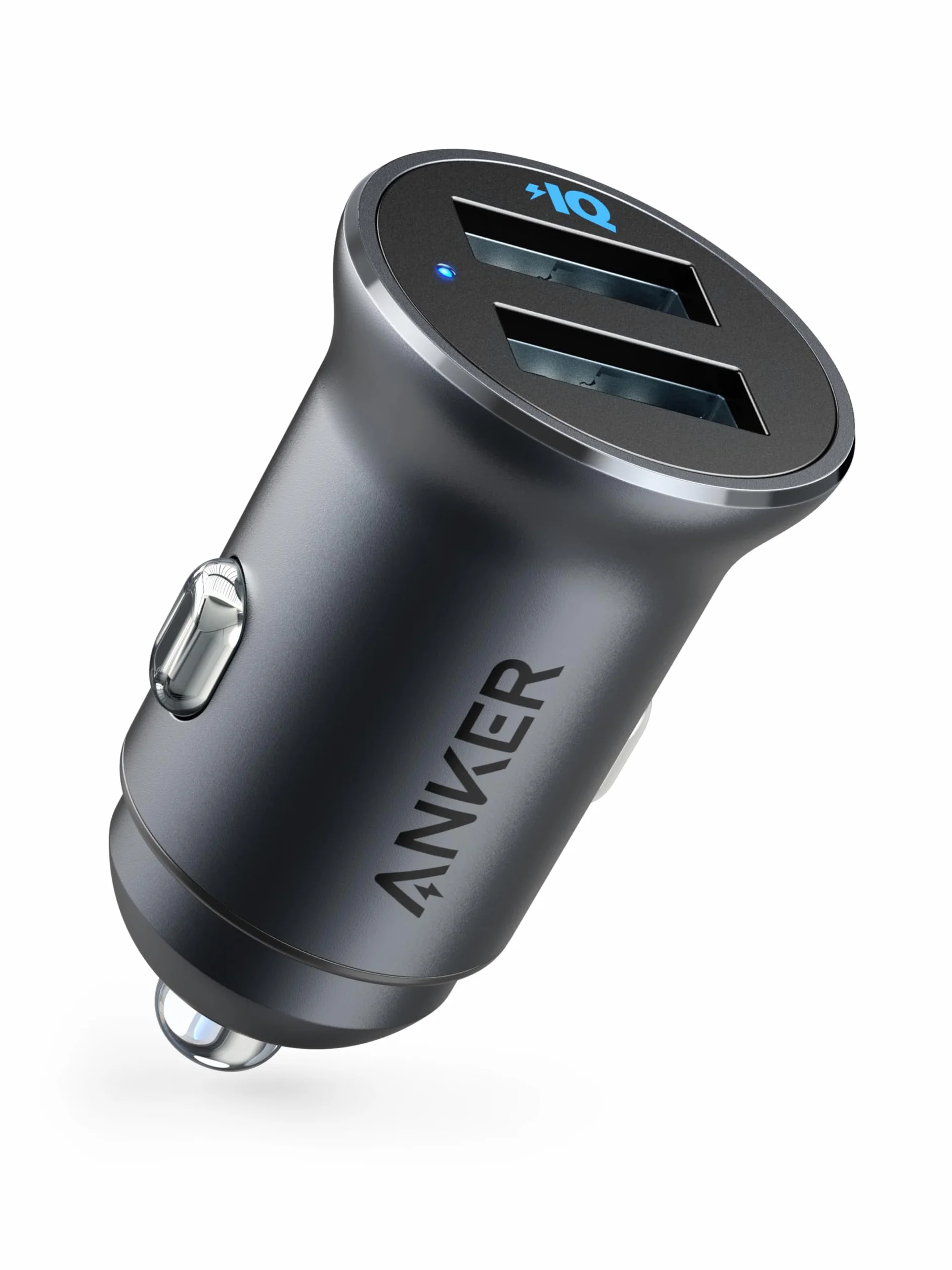 Anker 320 Ładowarka samochodowa (24W II), mini, podwójne USB z niebieską diodą LED, do iPhone13/12/11/XR/Xs, iPad Pro/Air 2/mini, Galaxy i więcej