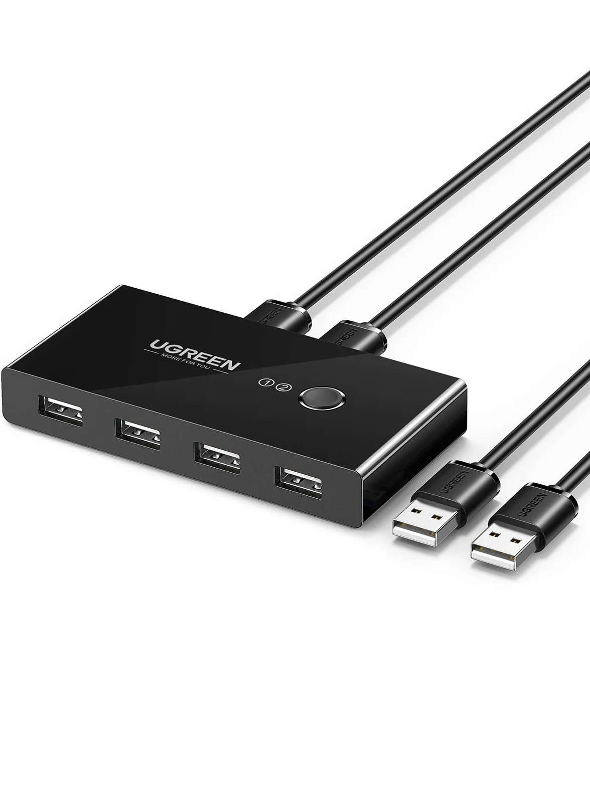 UGREEN USB 2.0 Przełącznik, Przełącznik Udostępniania 2 w 4 z 2 Kablami USB 2.0 do Drukarki, Skanerów, Zewnętrznych Dysków Twardych itp.