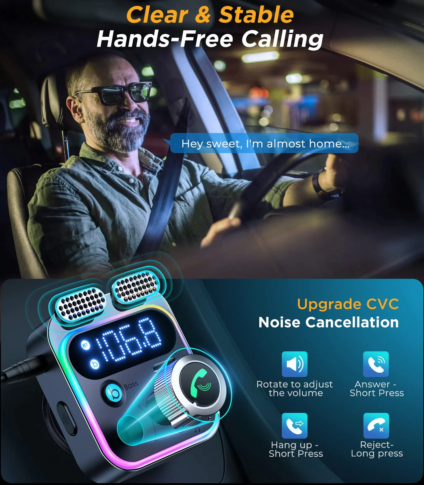 JOYROOM Adapter Aux Bluetooth Samochodowy, Radio samochodowe z nadajnikiem Bluetooth 5.3 FM [Mocniejsze dwa mikrofony i głęboki bas HiFi] Odtwarzacz muzyczny, 48 W PD i QC3.0, zestaw głośnomówiący