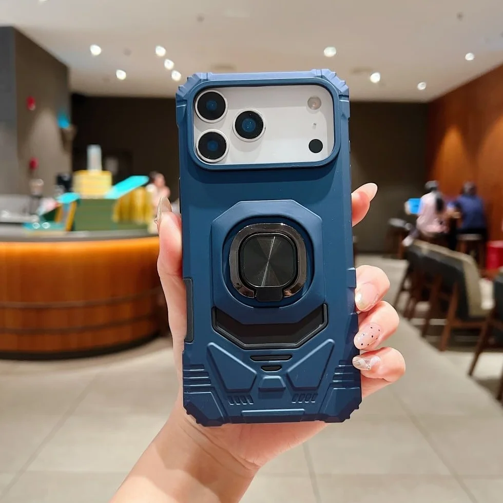 etui kompatybilne z iPhone XR (kolor: ciemnoniebieski) odporny na wstrząsy pierścień stojak obudowa twarda tylna silikonowa osłona stylowa