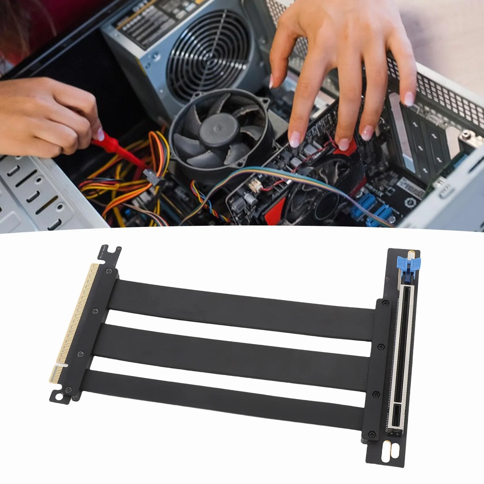 Fabater Ekranowany Kabel Riser PCIE 5.0 X16 do RTX 4090 (Ti) Kabel Przedłużający 128 Gb/s do Obudowy Komputera PC Aplikacje AI — ABS, Czarny (15cm)
