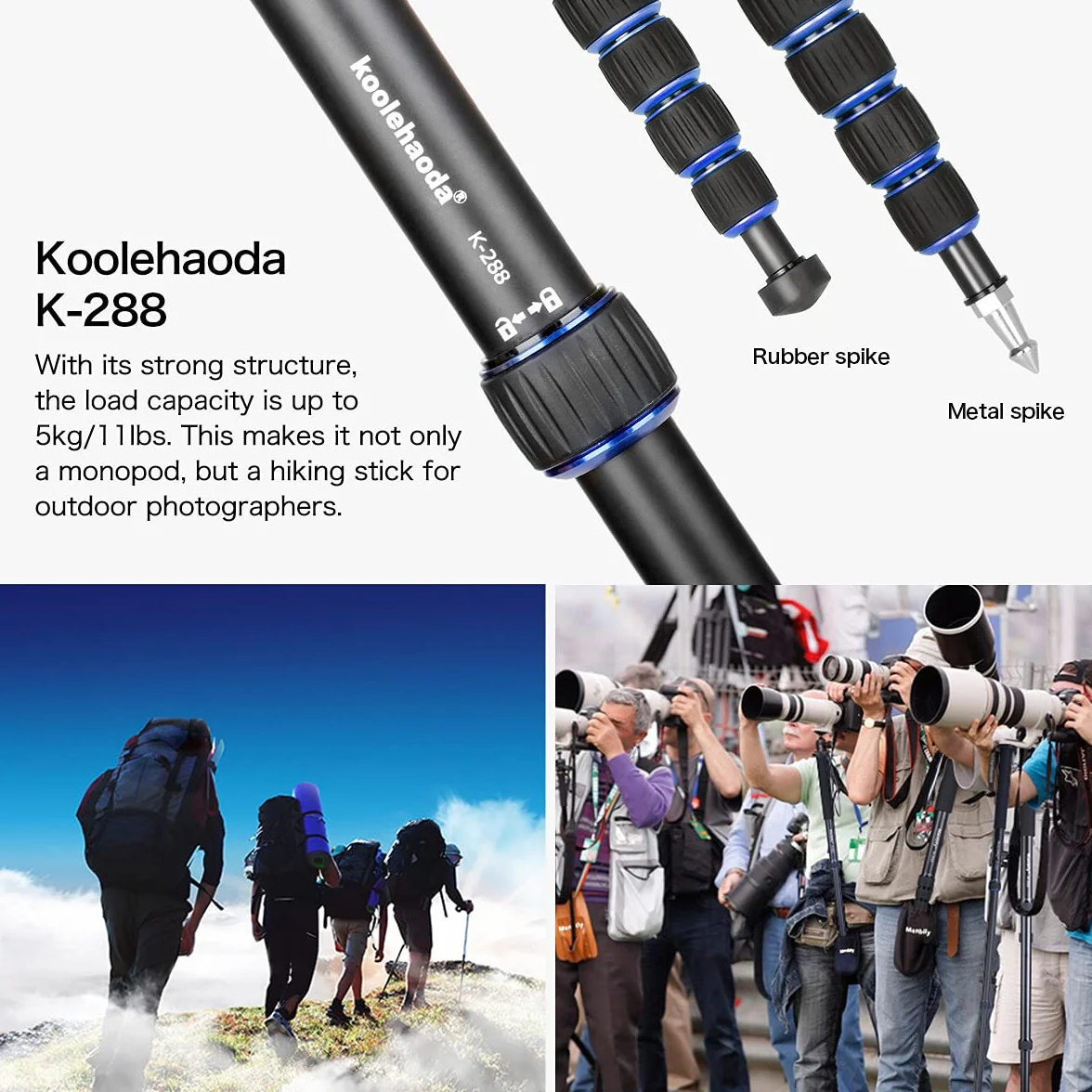 Koolehaoda K-288 Monopod ze zdejmowaną podstawą statywu, stop aluminium 5-sekcyjny, wysokość 50 cm-168 cm, maksymalny udźwig 5 kg do fotografii podróżniczej