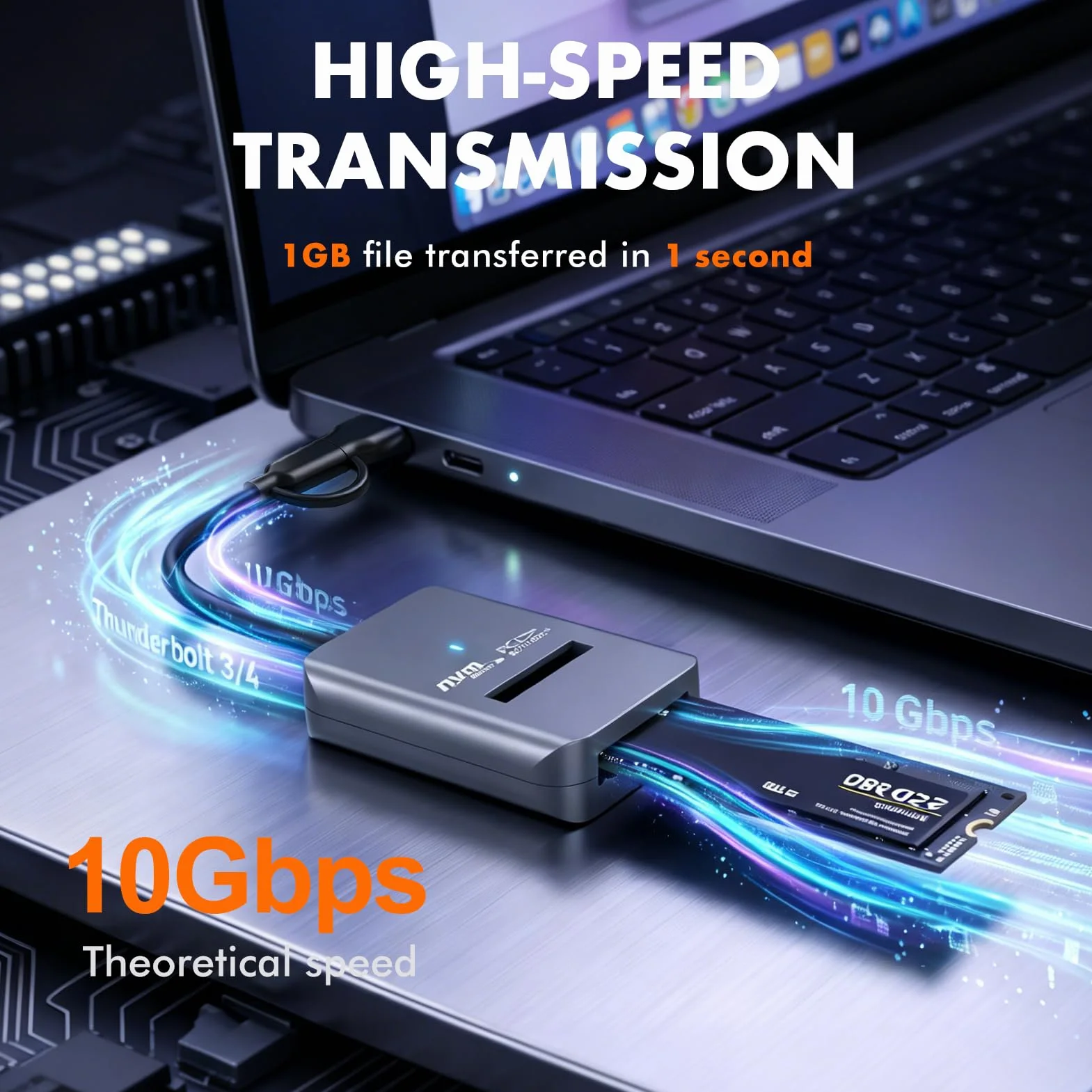 Adapter M.2 NVMe na USB, czytnik USB-C-M.2-NVMe SSD, USB 3.2 Gen 2 x 1, 10 Gbit/s z trymem UASP, pojemność 8 TB, beznarzędziowa, składana obudowa PCIe NVMe