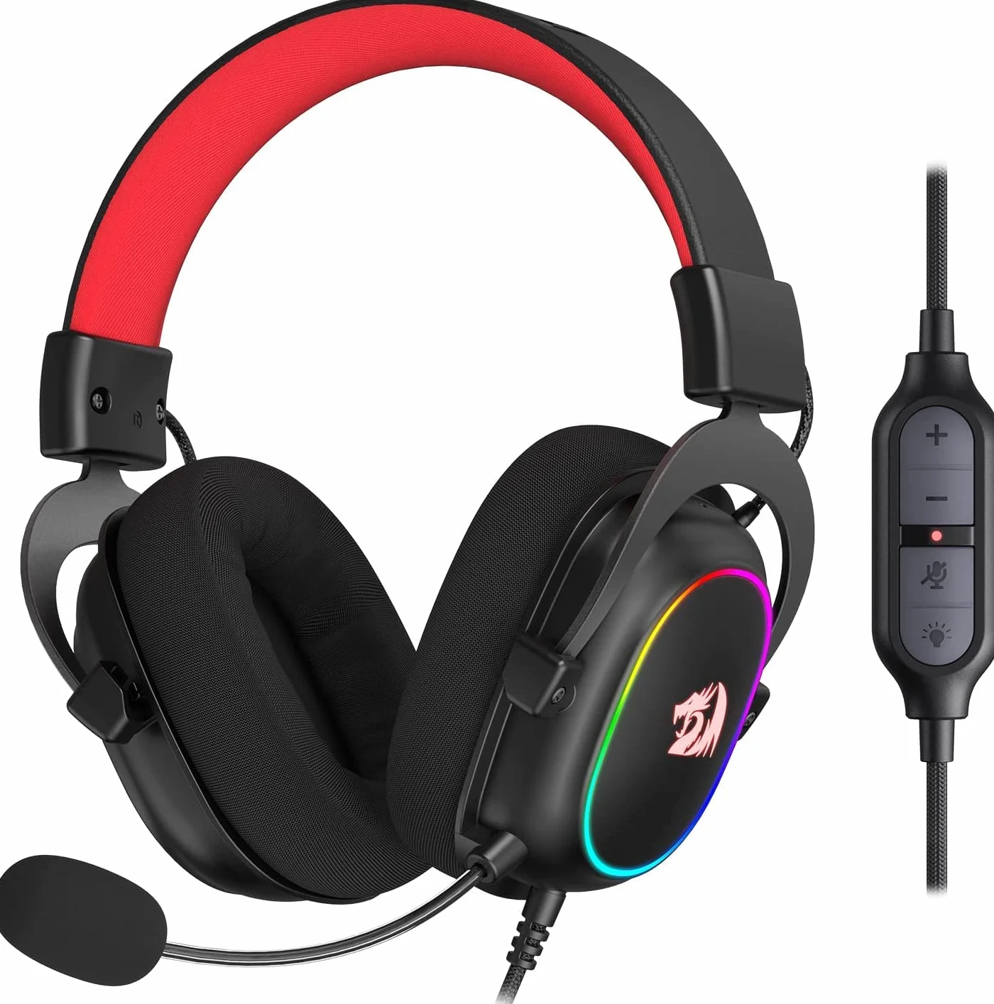 Redragon H510 Zeus Przewodowy zestaw słuchawkowy do gier - dźwięk przestrzenny 7.1 - Nauszniki z pianki Memory - Sterowniki 53 MM - Odłączany mikrofon - Słuchawki międzyplatformowe (RGB)
