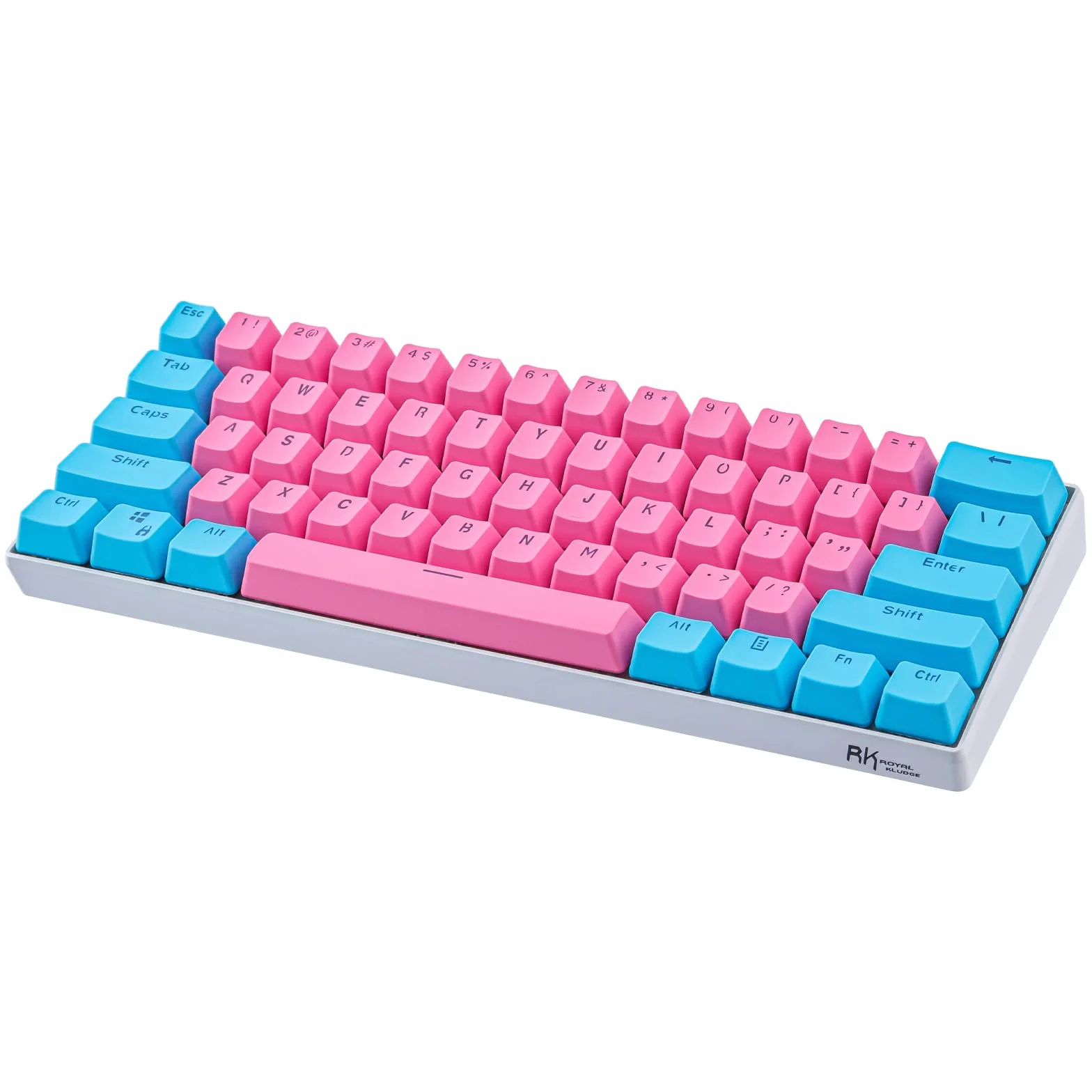 Sunzit Nasadki klawiszy, 61 klawiszy, podświetlenie dwukolorowa klawiatura mechaniczna PBT do klawiszy GH60 / RK61 / ALT61 / Annie / klawiatura poker (różowe i niebieskie)