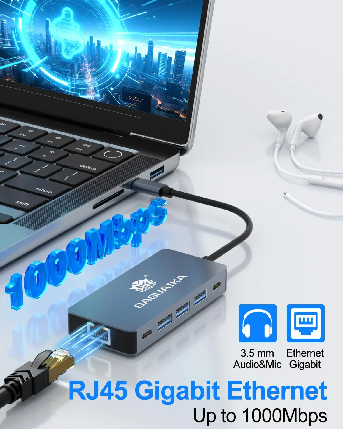 Hub USB C, stacja dokująca 9 w 1, podwójny wyświetlacz HDMI 4K przy 60 Hz, adapter Ethernet RJ45 1000 Mb/s, PD 100 W, 3 porty USB-A 3.0, 3,5 mm audio/mikrofon do MacBooka Pro, Lenovo, Surface, Dell