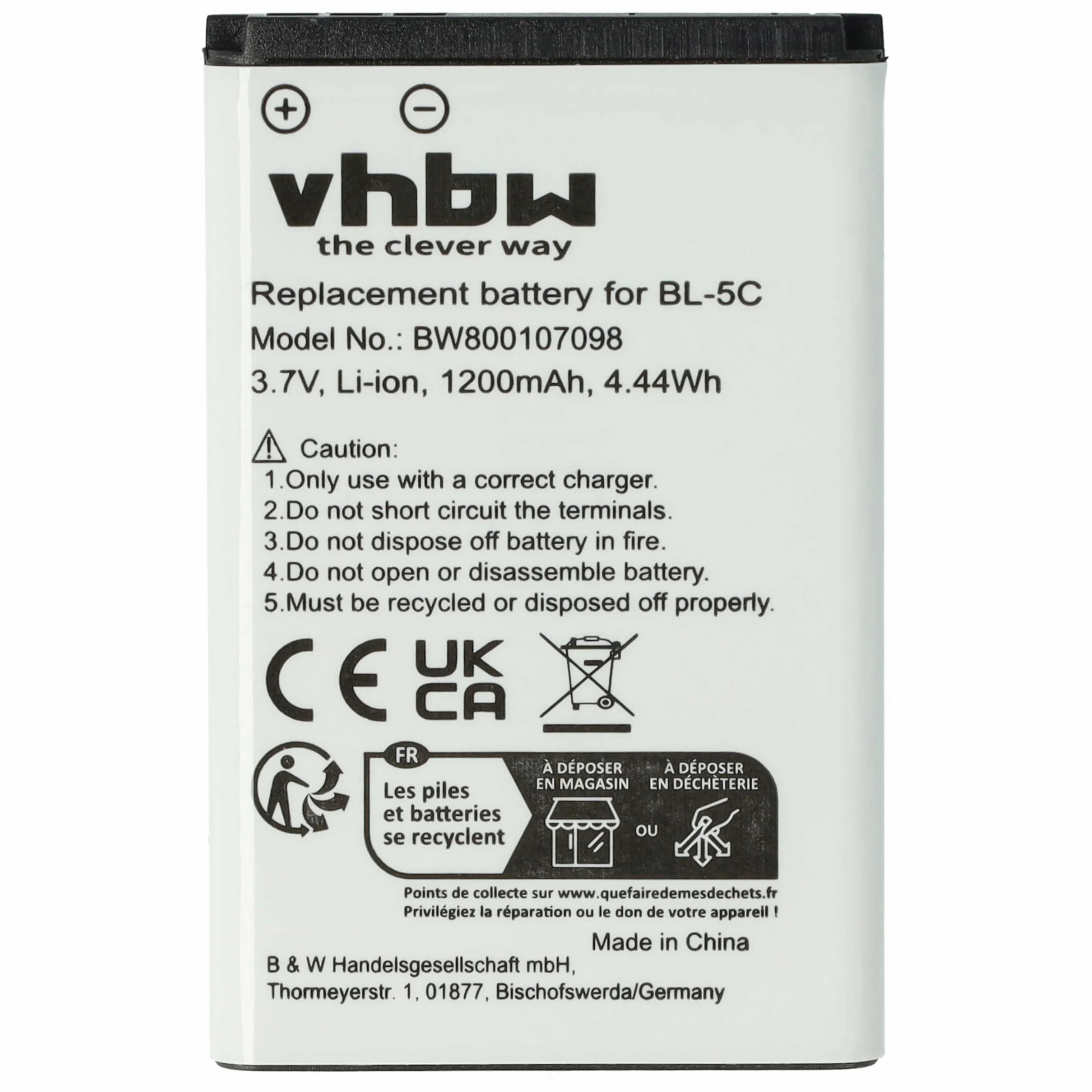 vhbw 1 x bateria kompatybilna z Nokia 1800, 1600, 1650, 1280, 1255, 1315, 1200, 1208, 1650, 1600 smartfonów (1200 mAh, 3,7 V, Li-ion)