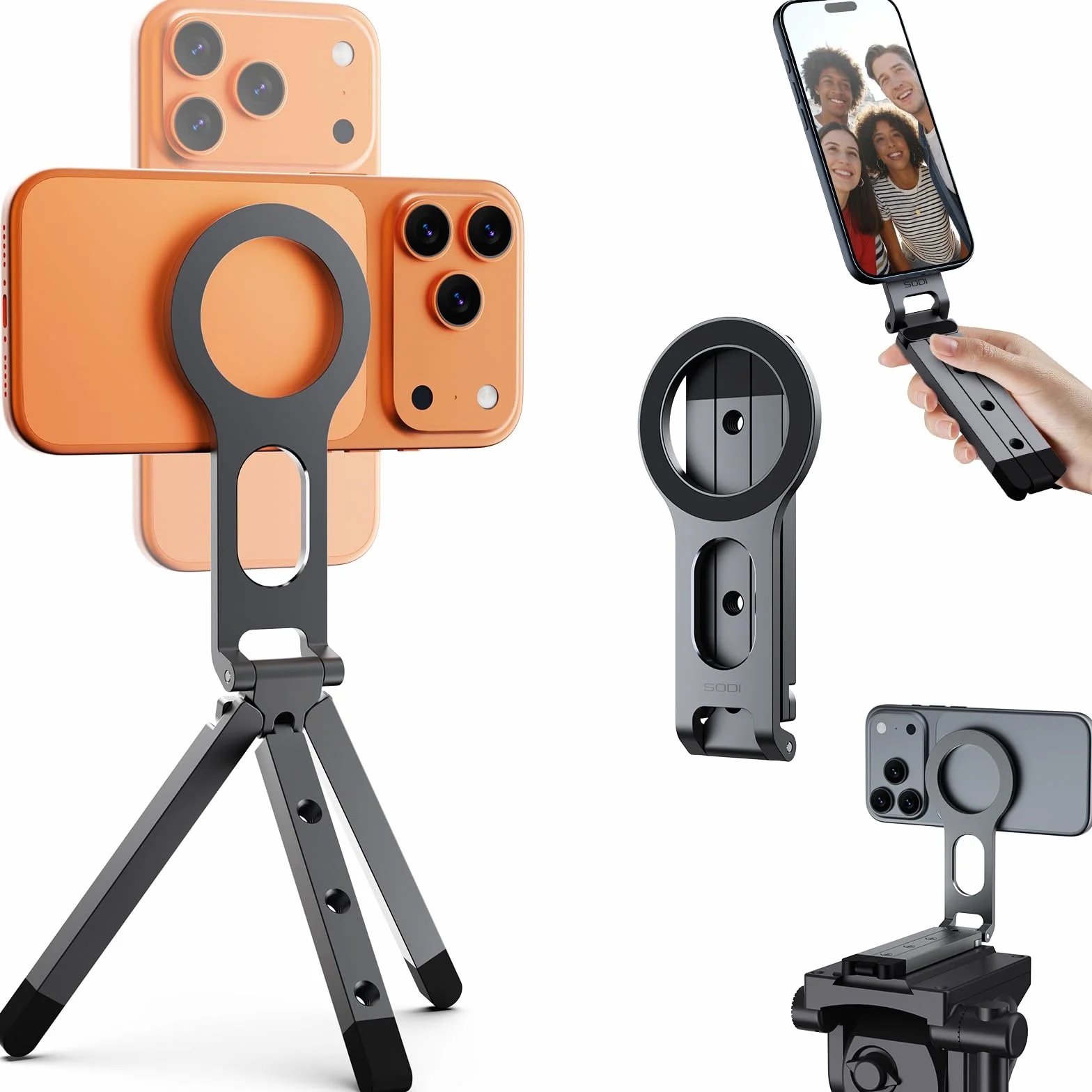 SODI Magnetyczny statyw telefonu na telefon SODI - Mocny magnes, składany statyw na telefon do vlogowania, siłowni, niezbędnik podróżny, mini statyw telefonu kompatybilny z iPhone 17, 16, 15, 14, 13
