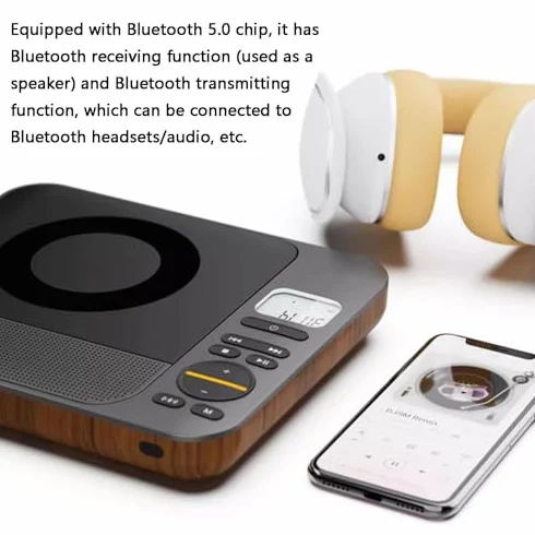 Przenośny odtwarzacz CD Bluetooth – ładowany, pilot zdalnego sterowania, wyświetlacz LED, obsługuje CD, Bluetooth, radio FM, dysk U, AUX, idealny dla miłośników muzyki w podróży