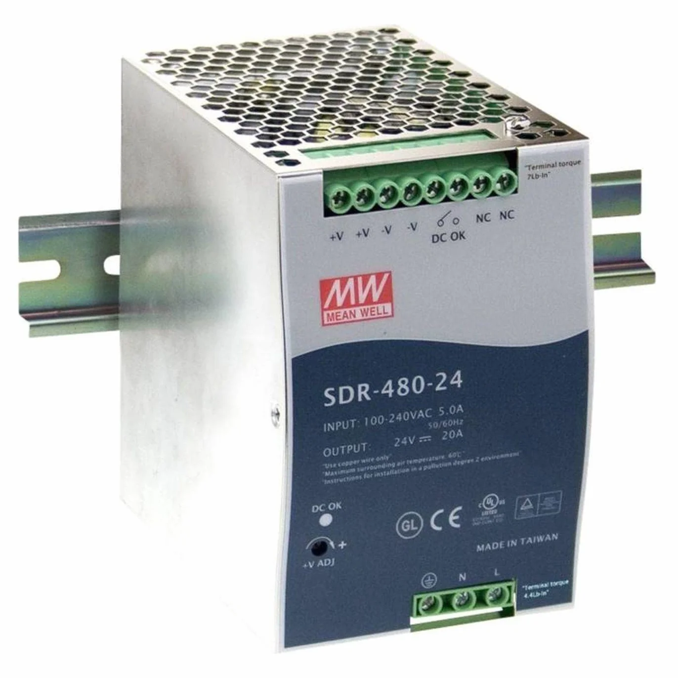 MeanWell SDR-480-24 480 W 24 V 20 A szyny montażowe, zasilacz DIN-RAIL