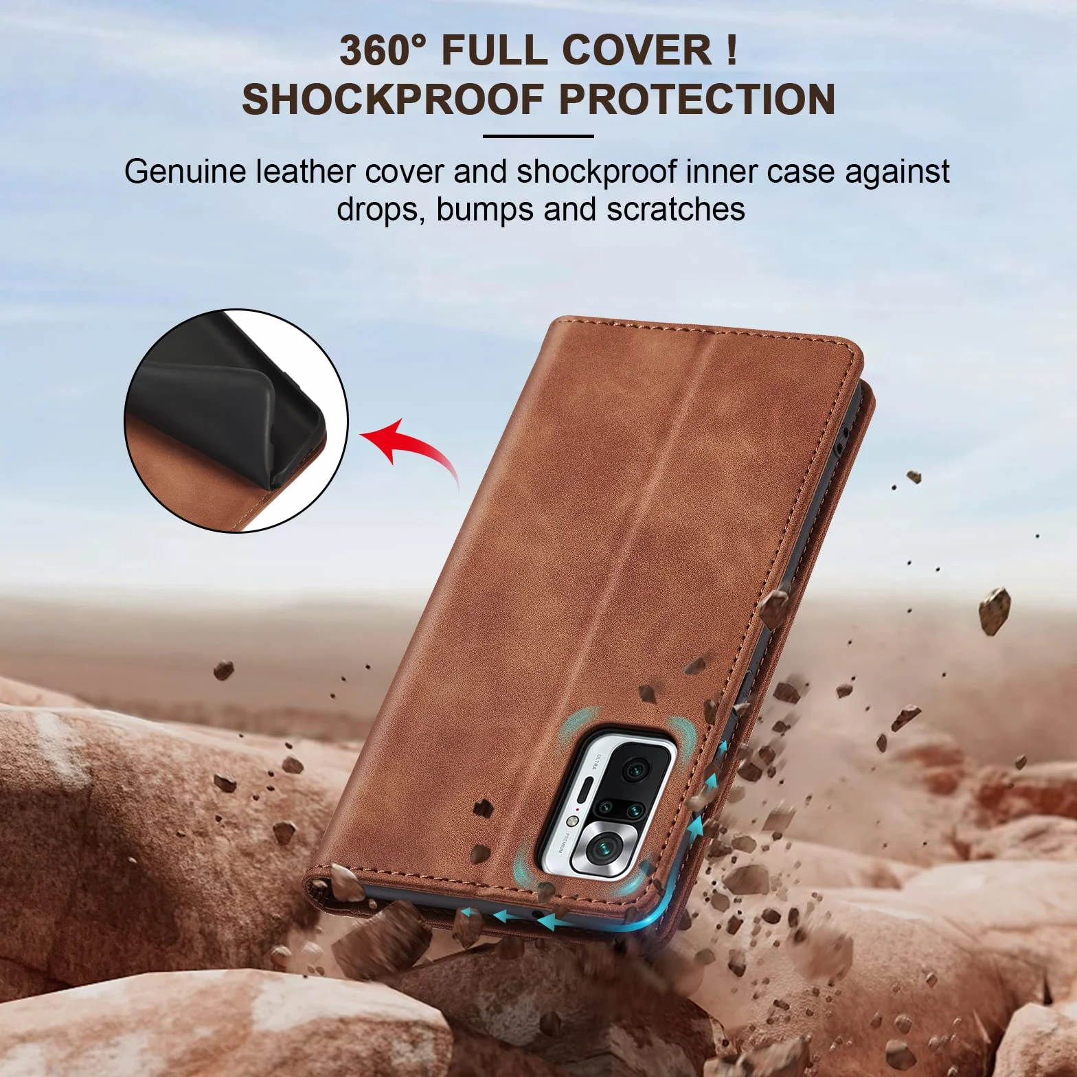 Jasonyu Etui z Klapką dla Xiaomi Redmi Note 10 Pro/Note 10 Pro Max - Skórzana Klapka z Magnesem, Uchwyt na Karty i Podpórką, Ochrona Przed Wstrząsami TPU (Brązowy)
