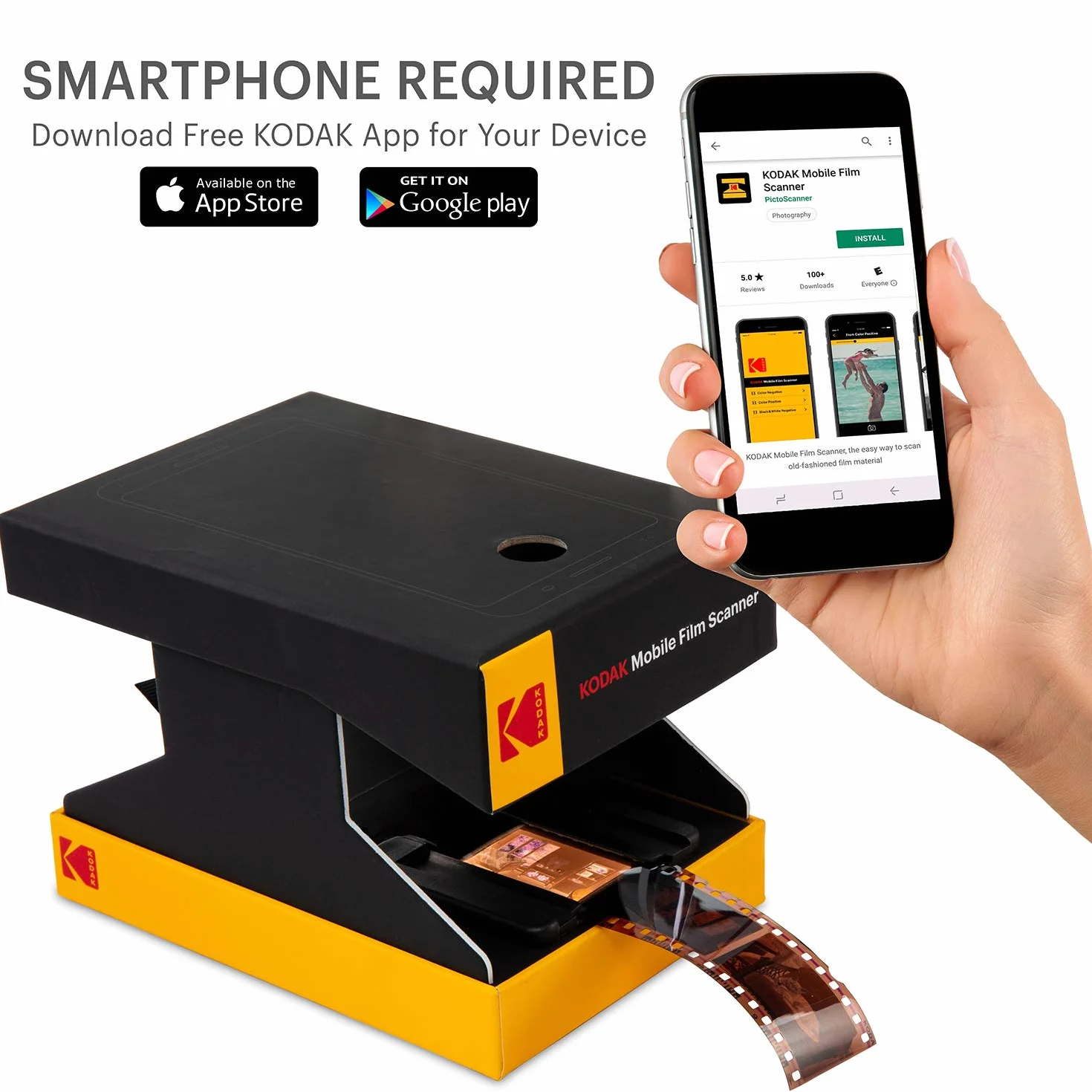 KODAK Mobilny skaner klisz — skanuj i zapisuj stare filmy i slajdy 35 mm za pomocą aparatu w smartfonie — przenośny, składany skaner z wbudowaną lampą LED