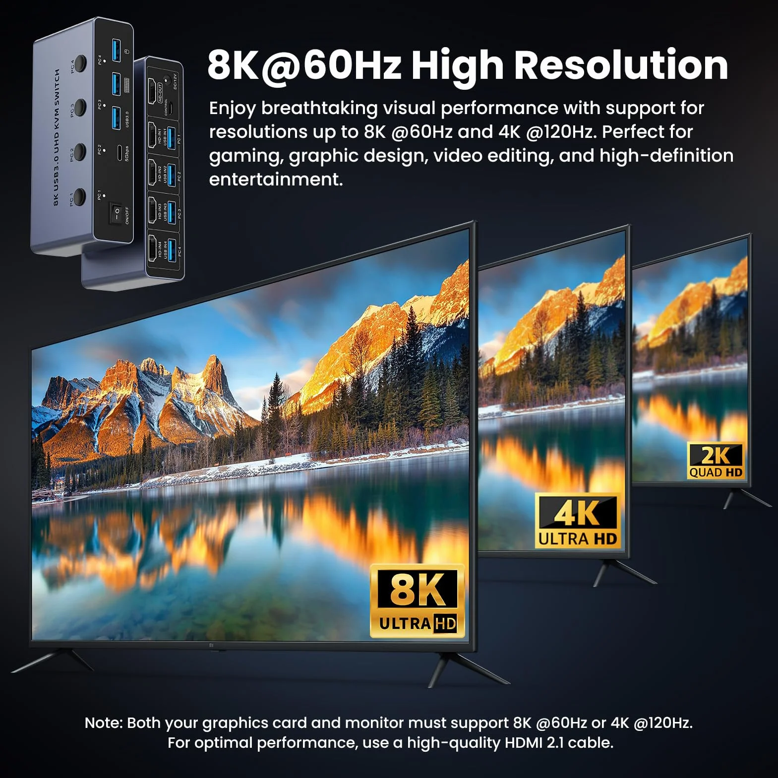 Przełącznik KVM HDMI 4 komputery 1 monitor, 8K przy 60 Hz HDMI KVM przełącznik Share Keyboard, mysz do biura z 3 portami USB 3.0+1 USB-C, adaptacyjne EDID/HDCP, 4 kable USB i kontroler biurkowy w