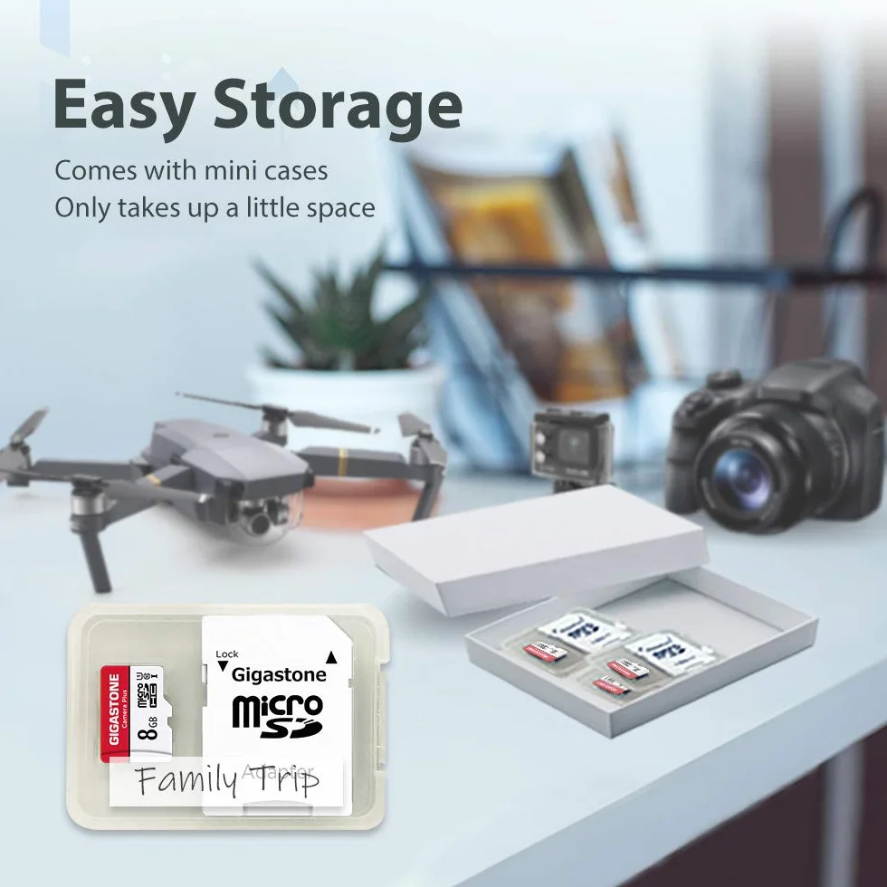 Gigastone Karta pamięci 8 GB, zestaw 10 kart, kamera seryjna, prędkość do 80 MB/s. idealny do kamery Full HD Gopro Drone U1 C10 Micro SDHC z mini etui i adapterem SD.