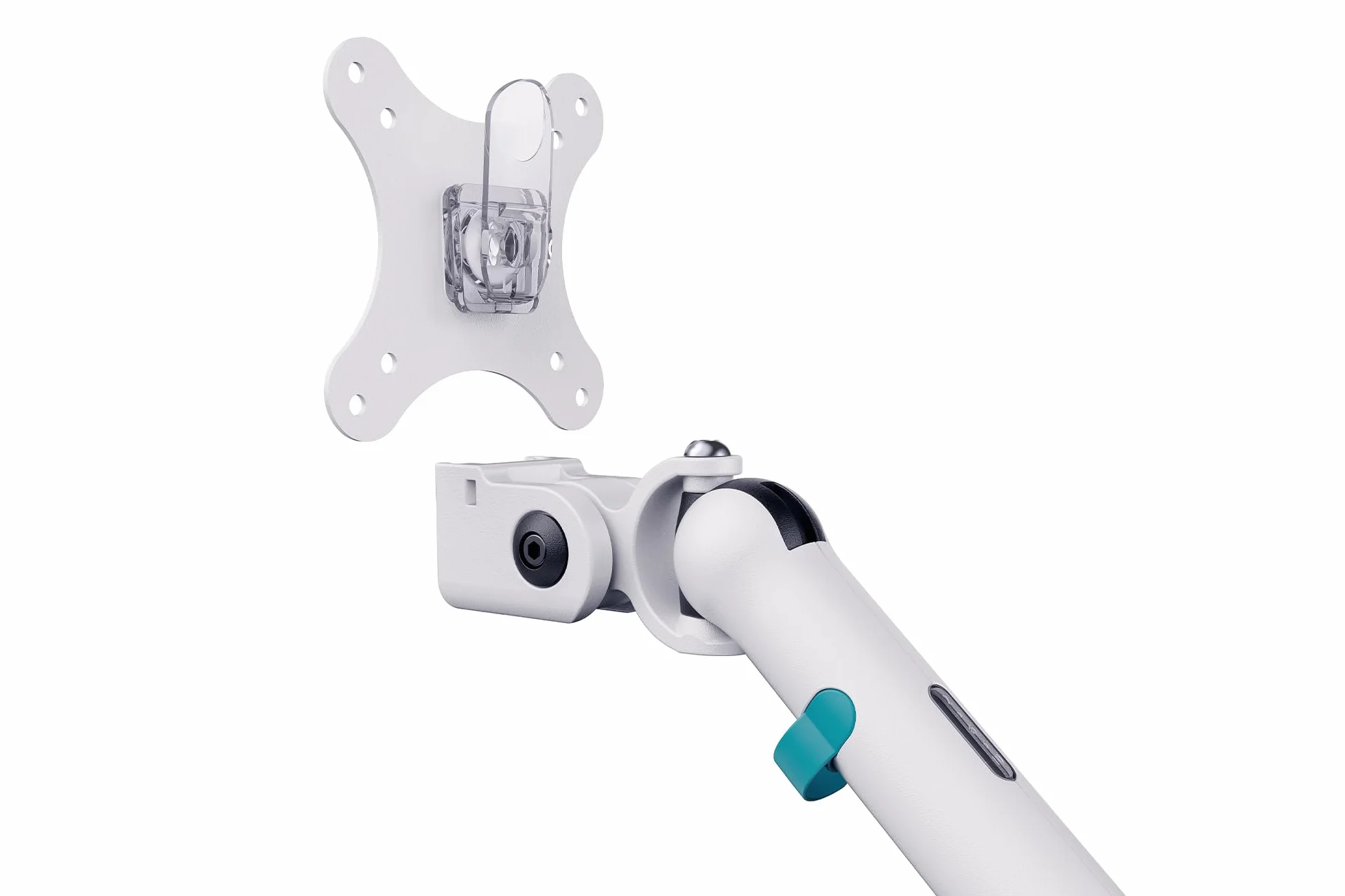 DIGITUS Podwójny uchwyt do monitora – dwa monitory – do 35 cali – sprężyna mechaniczna – nośność 10 kg – do płaskich i zakrzywionych ekranów – VESA 75x75, 100x100 – seria Design – biały