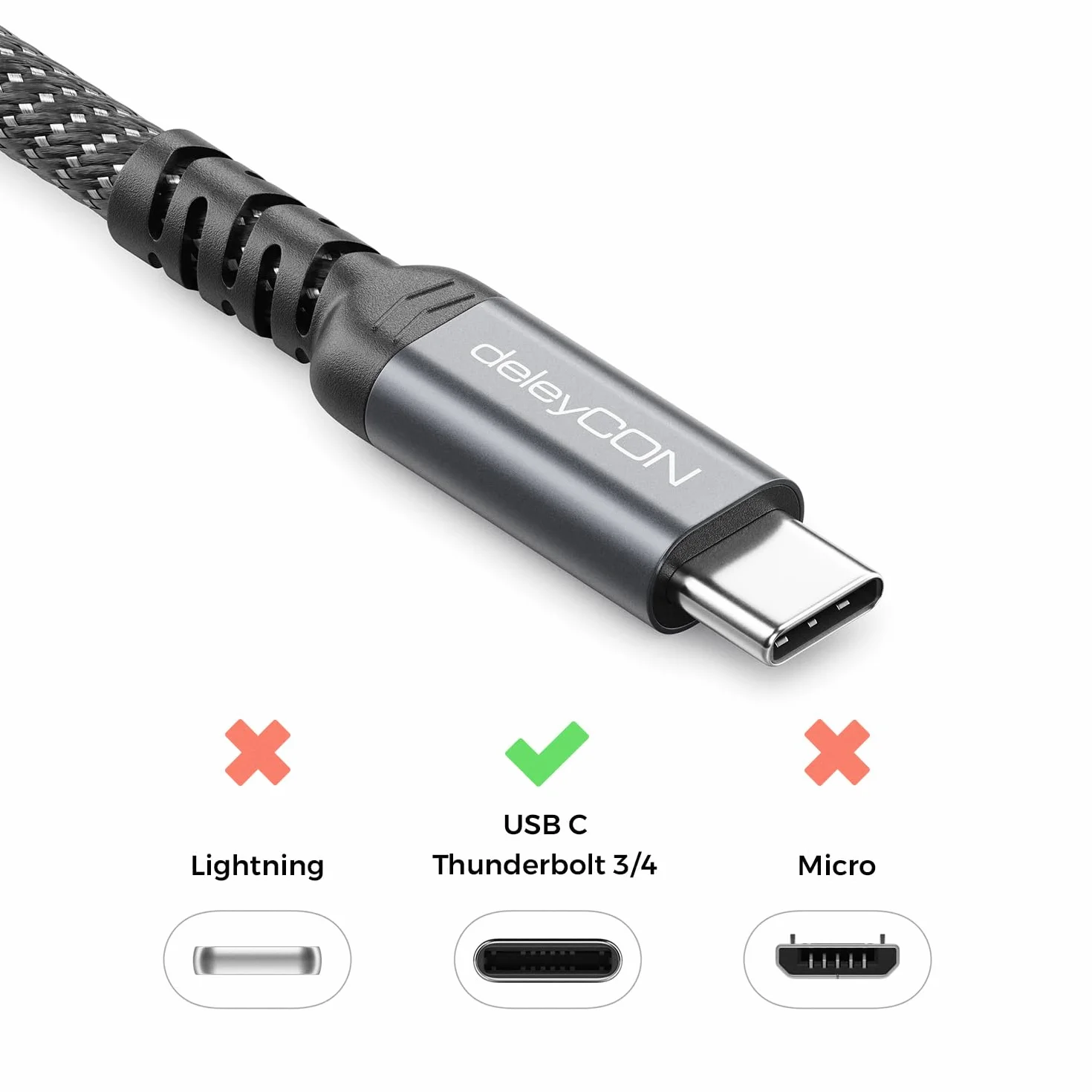 deleyCON 1,5m Kabel USB-C 40 Gbps 240 W USB 4.0 - Kabel ładujący i Danych, DP Alt Mode, 8K@60Hz do Laptopa, MacBooka, Monitora, SSD, iPada, iPhone 17 16 Air Max Pro, Galaxy S25 Itd.