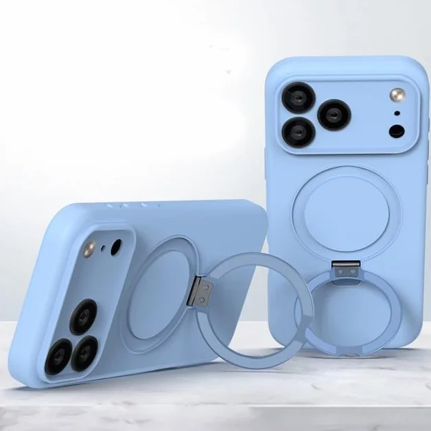 Etui na iPhone 17 Pro (kolor: jasnoniebieski) gruby silikonowy pierścień stojak magnetyczny tył etui