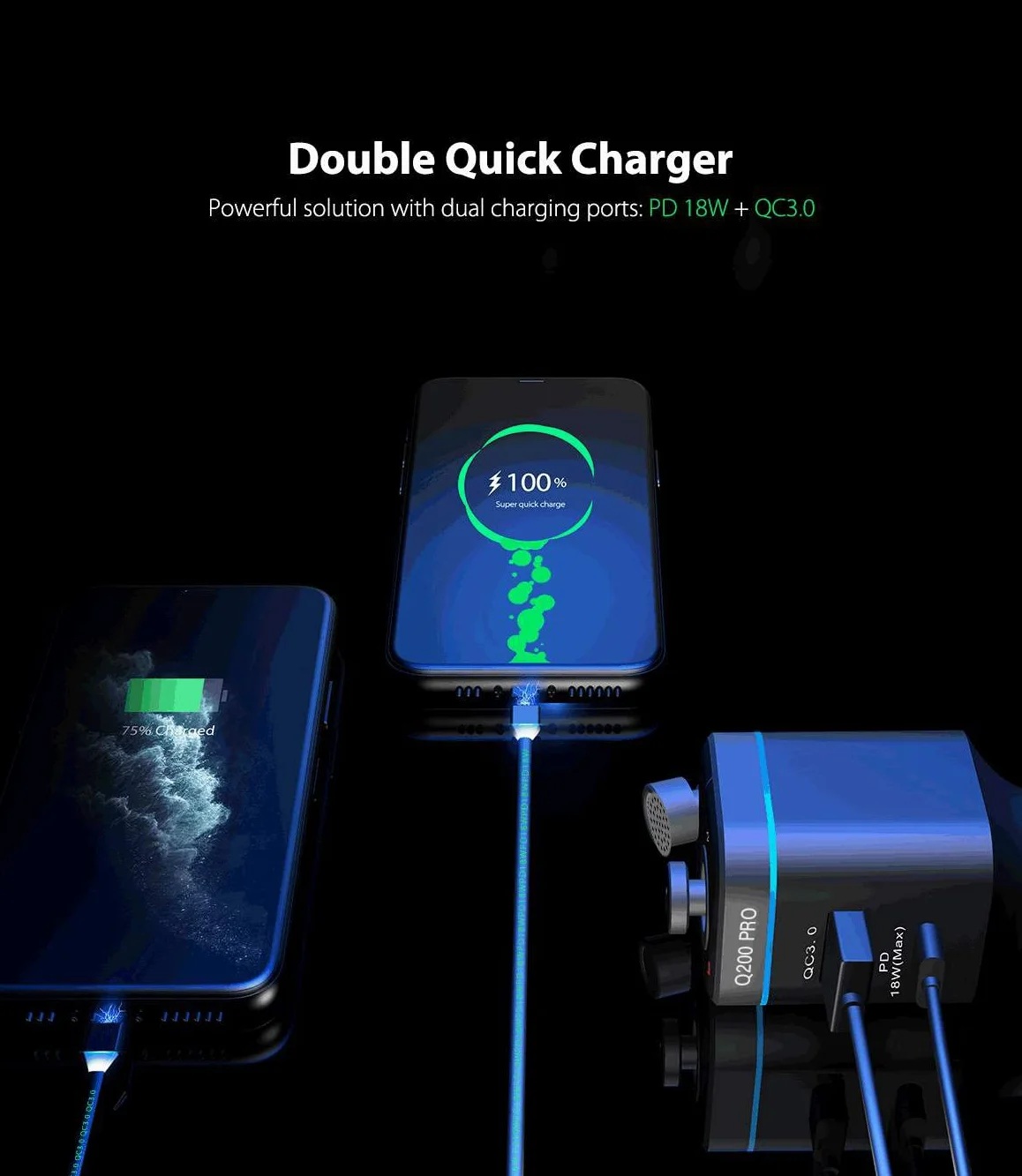 Feegar Q200 Pro Transmiter FM Bluetooth 5.0 QC3.0 4.0 PD SD MP3 USB-C 12-24 V Ładowarka 42W typ C 87,5–108,0 MHz Regulowany mikrofon HD Bass Boost Efekt Siri