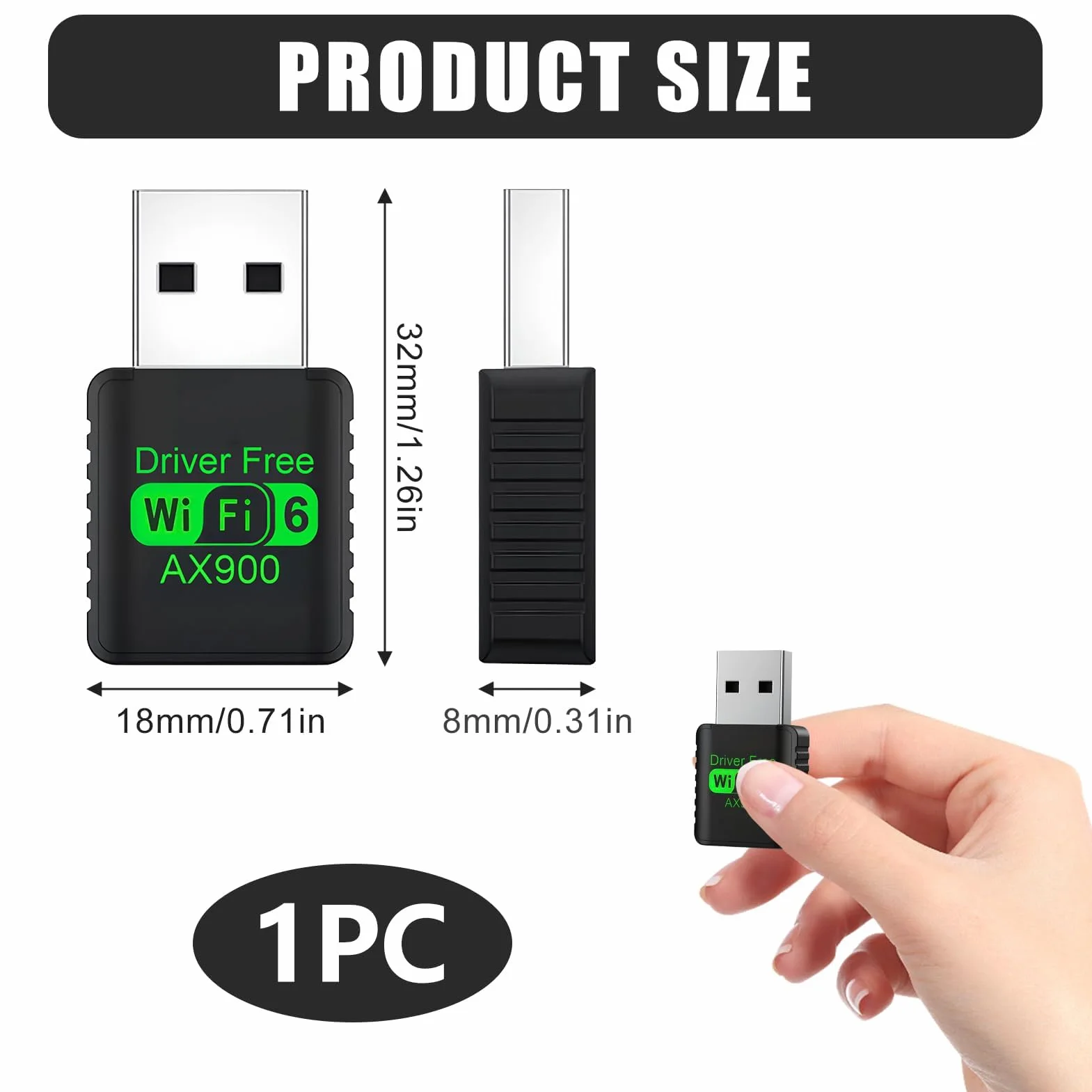 Klucz WiFi 6 AX900 Mb/s, dwuzakresowy klucz WiFi do komputera 2,4 GHz/5 GHz, potężny adapter USB WiFi do komputera stacjonarnego i laptopa, wysoka prędkość, kompatybilny z Windows 11/10/8