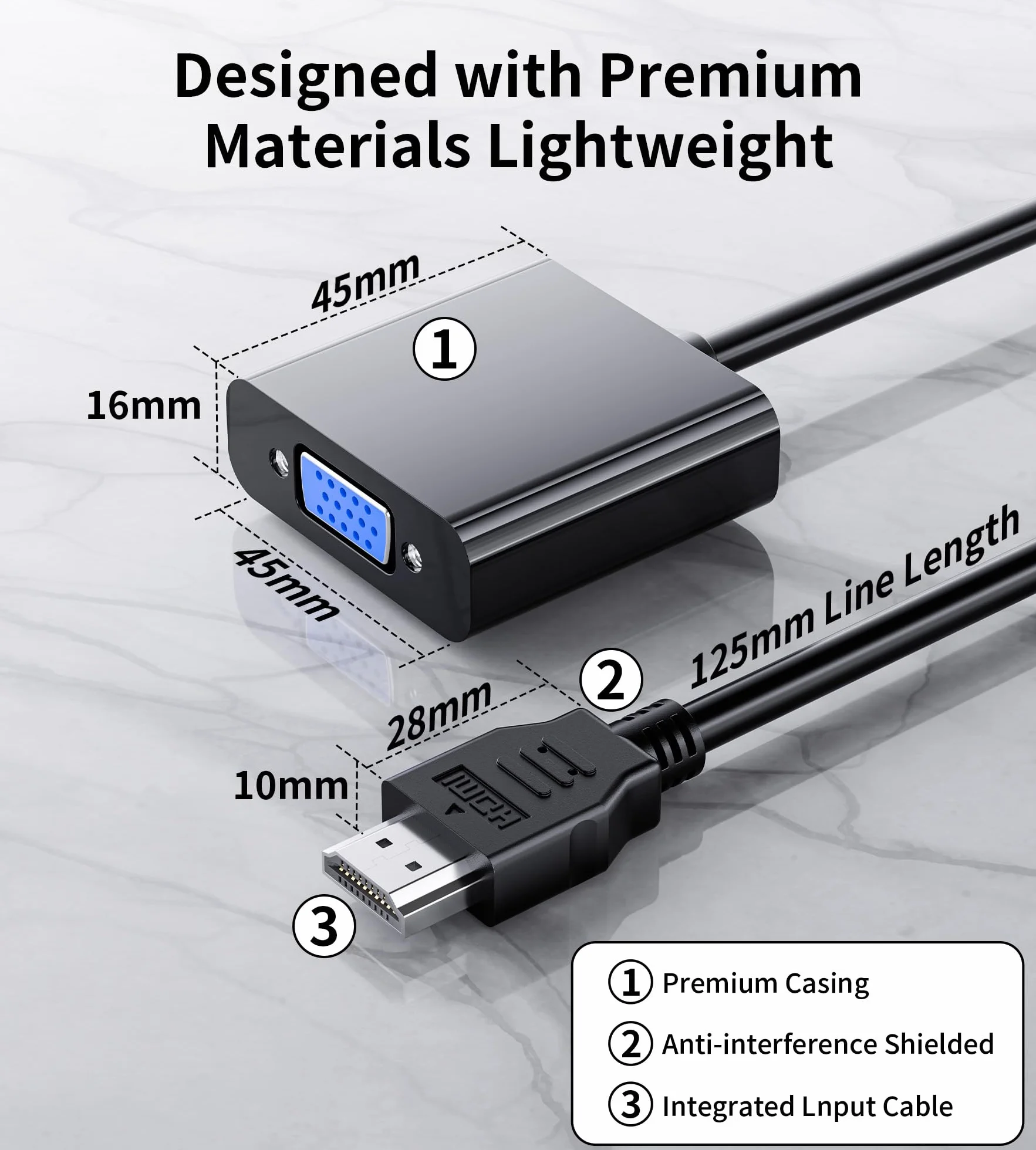 BHHB HDMI na VGA, jednokierunkowy adapter HDMI do monitora VGA (wtyczka na gniazdo), kabel HDMI do VGA, kompatybilny z monitorem komputerowym, laptopem, projektorem, HDTV, Chromebookiem, Raspberry Pi