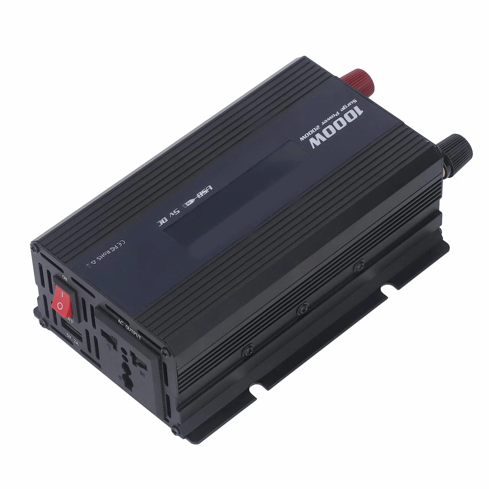 Ausla Przetwornica Samochodowa, Konwerter Prądu Stałego na Prąd Przemienny ze Stopu Aluminium 1000 W z Wyświetlaczem LED USB 5 V 2 A Wielokrotna Ochrona dla Samochodów Wycieczki Drogowe Kemping