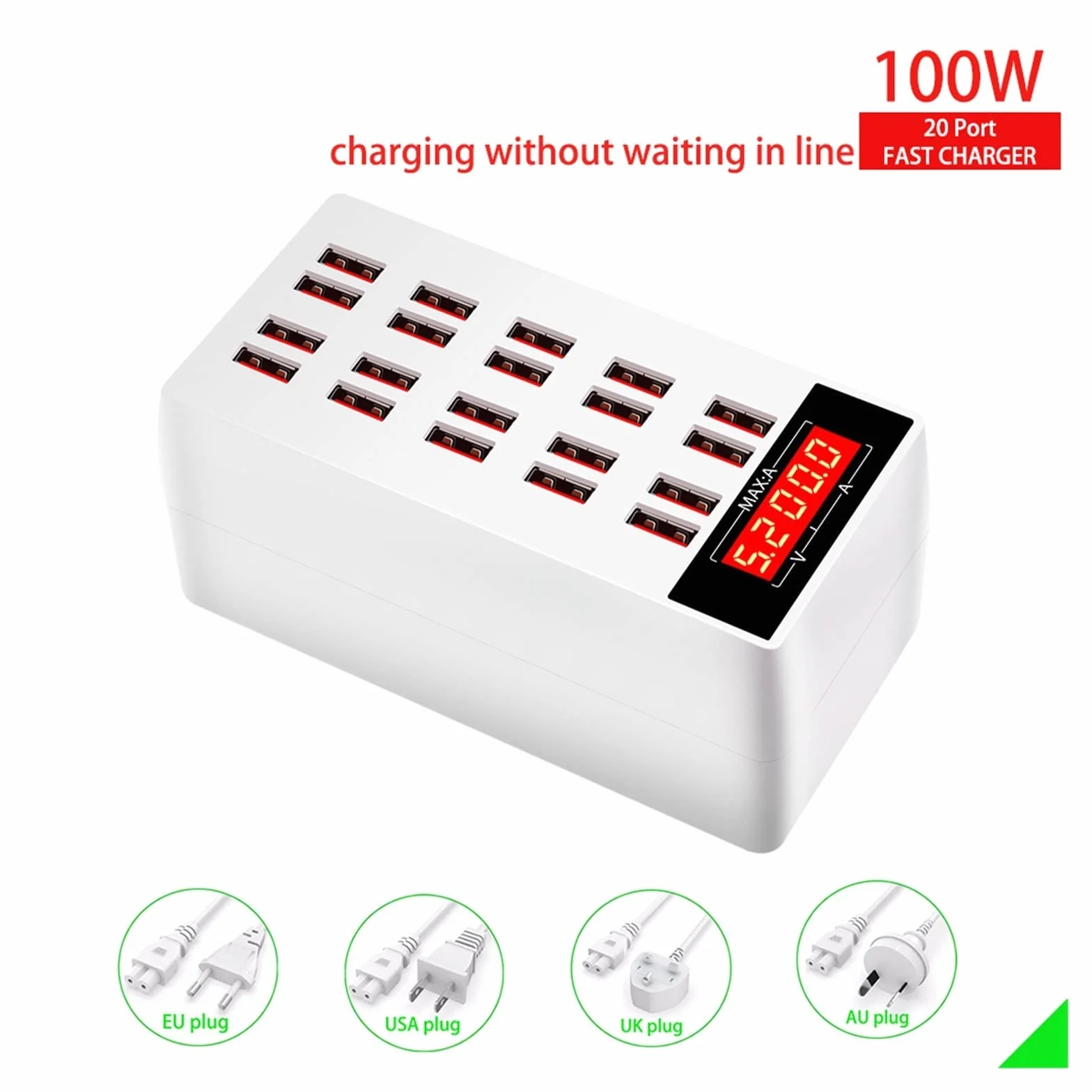 Ładowarka USB Stacja ładująca USB, stacja ładująca do wielu urządzeń Szybkie ładowanie z ekranem LCD Cyfrowy wyświetlacz do tabletów telefonicznych Smartfonów Przenośny(A5 Blue)