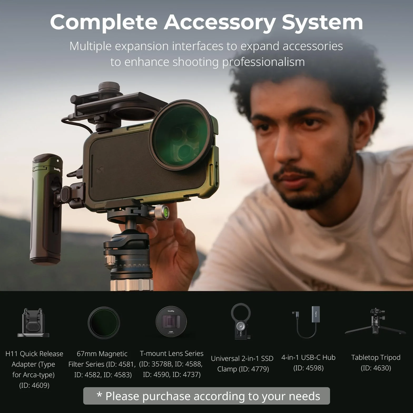 SMALLRIG x Brandon Li Mobile Video Kit do iPhone'a 16 Pro, Phone Cage z zestawem lekkiego etui na telefon FilMov, obrotowymi bezprzewodowymi uchwytami QR, zestawem filtrów VND 67 mm - 5002