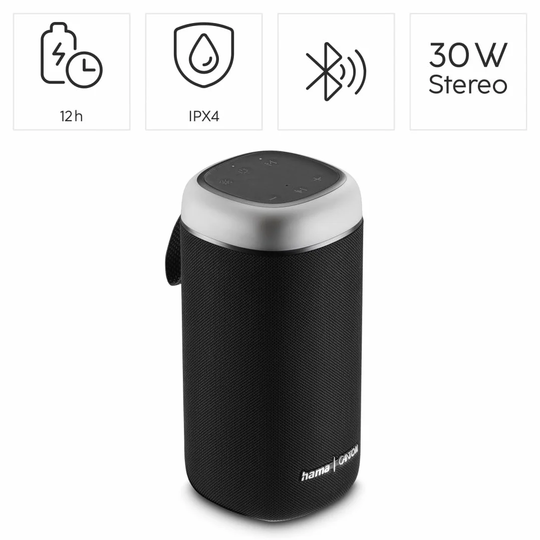 Hama Głośnik Bluetooth, 30 W (wodoodporny IPX4, efekty świetlne LED, 12 godzin pracy na baterii, mały głośnik Bluetooth, muzyka Bluetooth, pudełko na imprezy Bluetooth,