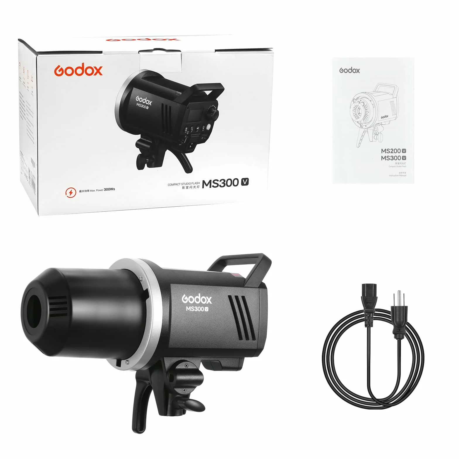 GODOX MS300V 300 W Studio Flash 5800 ± 200K 0,1 ~ 1,8s Czas odzyskiwania z lampą LED Stylizacja Monolityczna lampa błyskowa do studia, portretu, fotografii komercyjnej