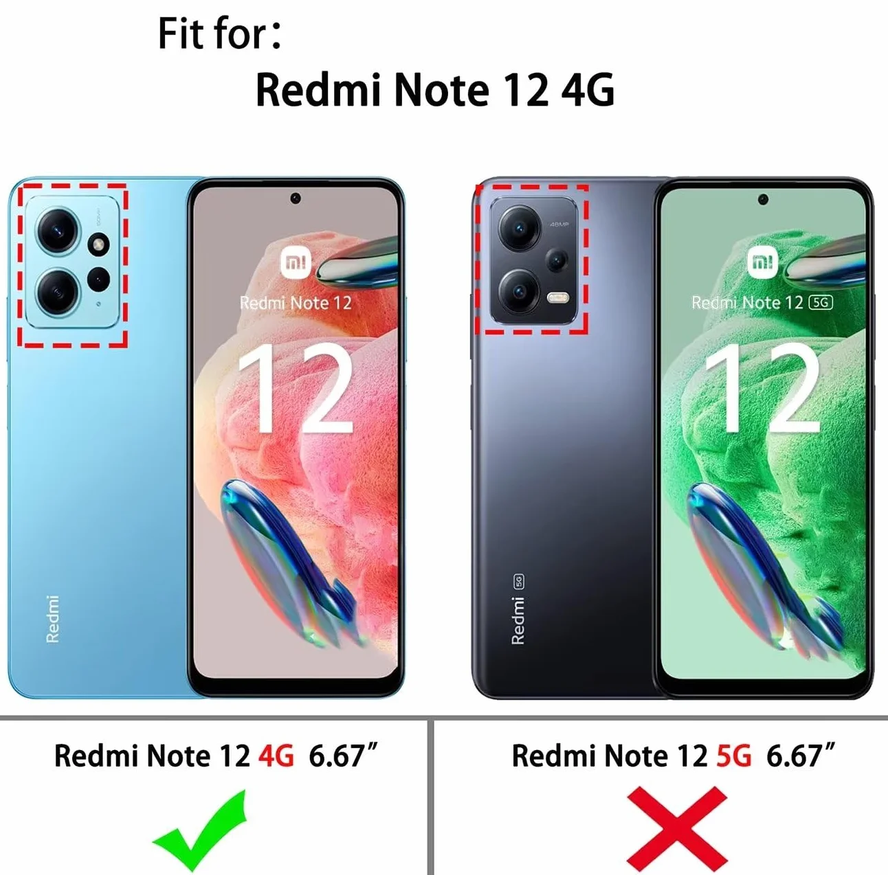 Etui do Xiaomi Redmi Note 12 4G (6,67"), szkło hartowane [2 sztuki] ochronna silikonowa TPU odporna na wstrząsy twarda pancerna obudowa Tough Armor - czerwona