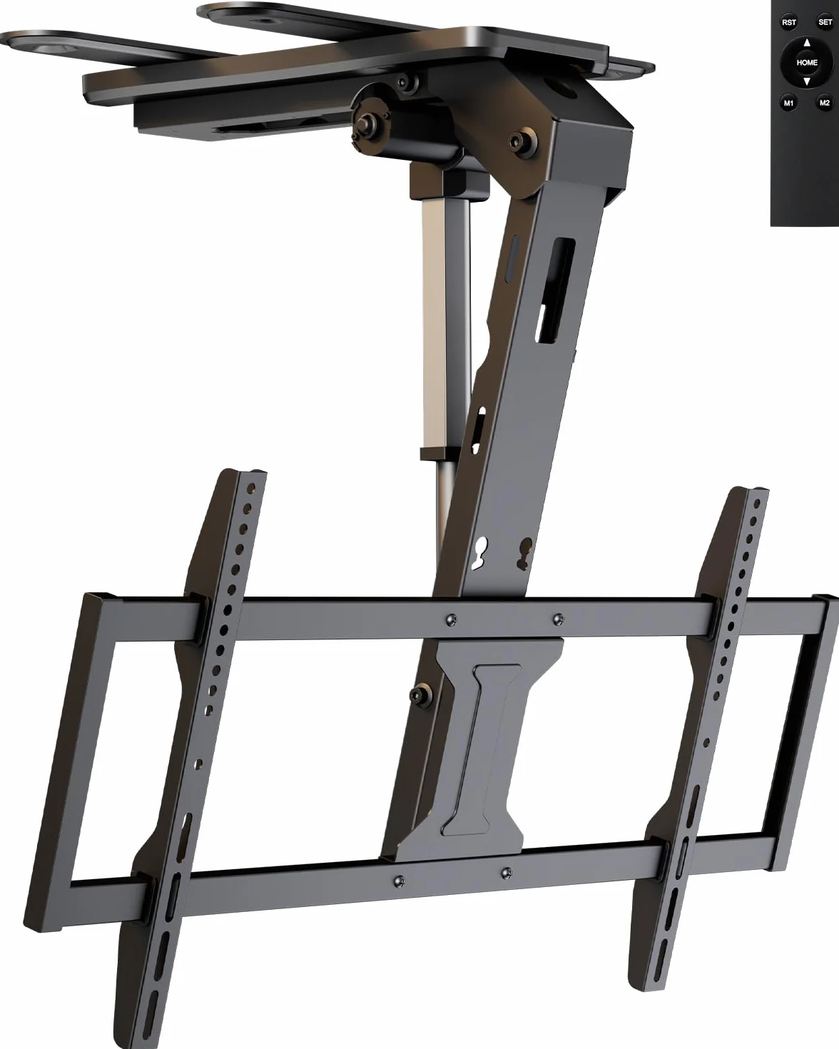 Elektryczny Uchwyt Sufitowy do TV Flip Down – Zmotoryzowany Uchwyt TV 37–86 Cali z Pilotem, Maks. Obciążenie 45 kg, VESA do 800x400 mm, Czarny