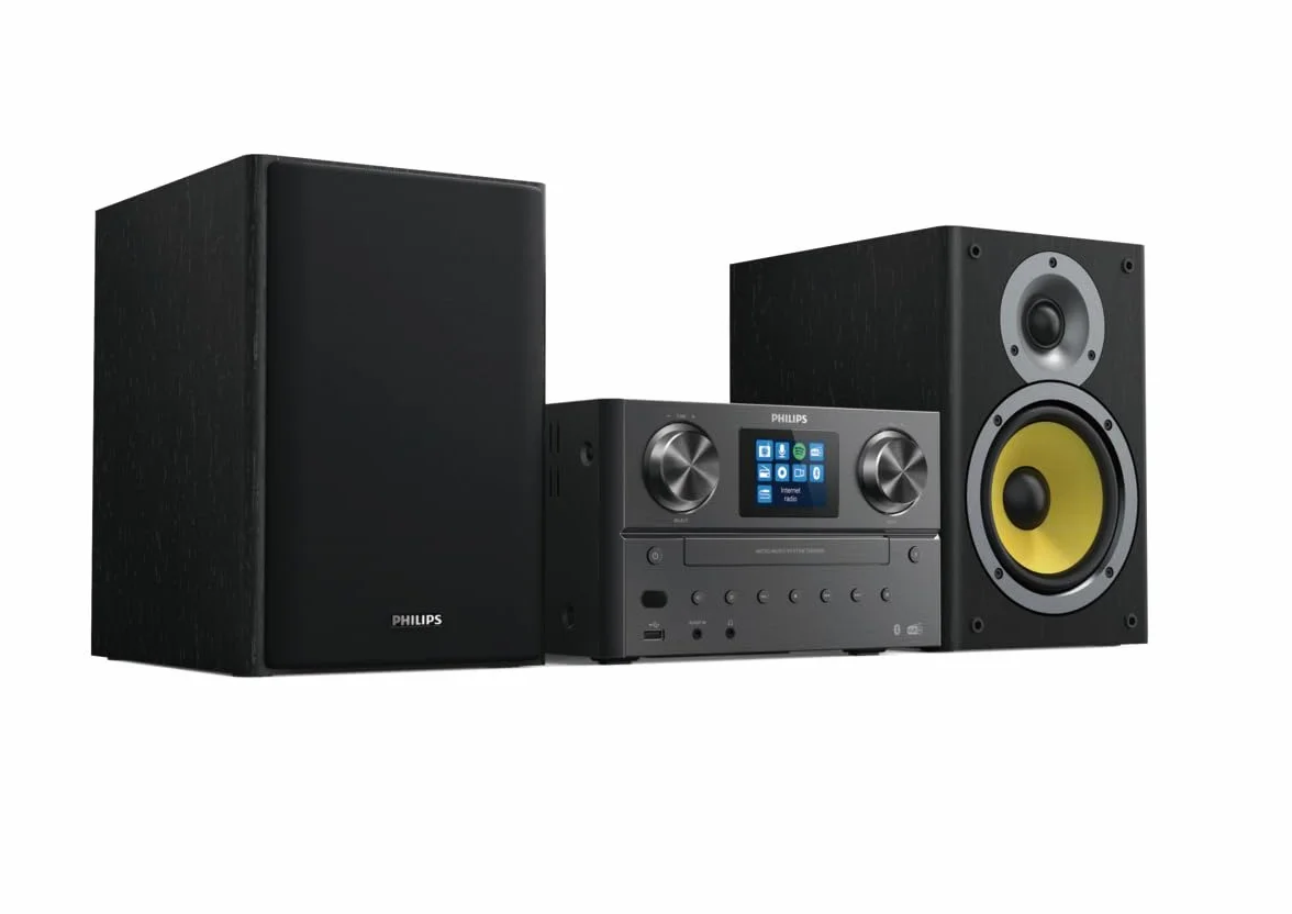 Philips M8905/10 mini zestaw stereo z Bluetooth i internetowym radiem DAB+/UKW (USB, Spotify Connect, CD, MP3-CD, 100 W, system głośników Bassreflex, cyfrowa kontrola dźwięku) – model 2020/2021
