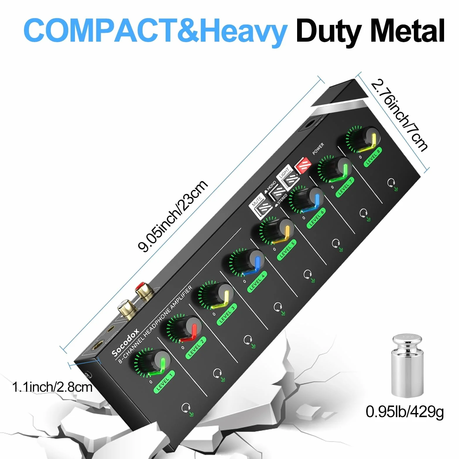 8-kanałowy wzmacniacz słuchawkowy 3,5 mm / 6,35 mm / gniazda RCA, metalowy kompaktowy mikser słuchawkowy z 16 portami wyjściowymi słuchawek, przełącznik stereo, funkcja wyciszenia, światło RGB