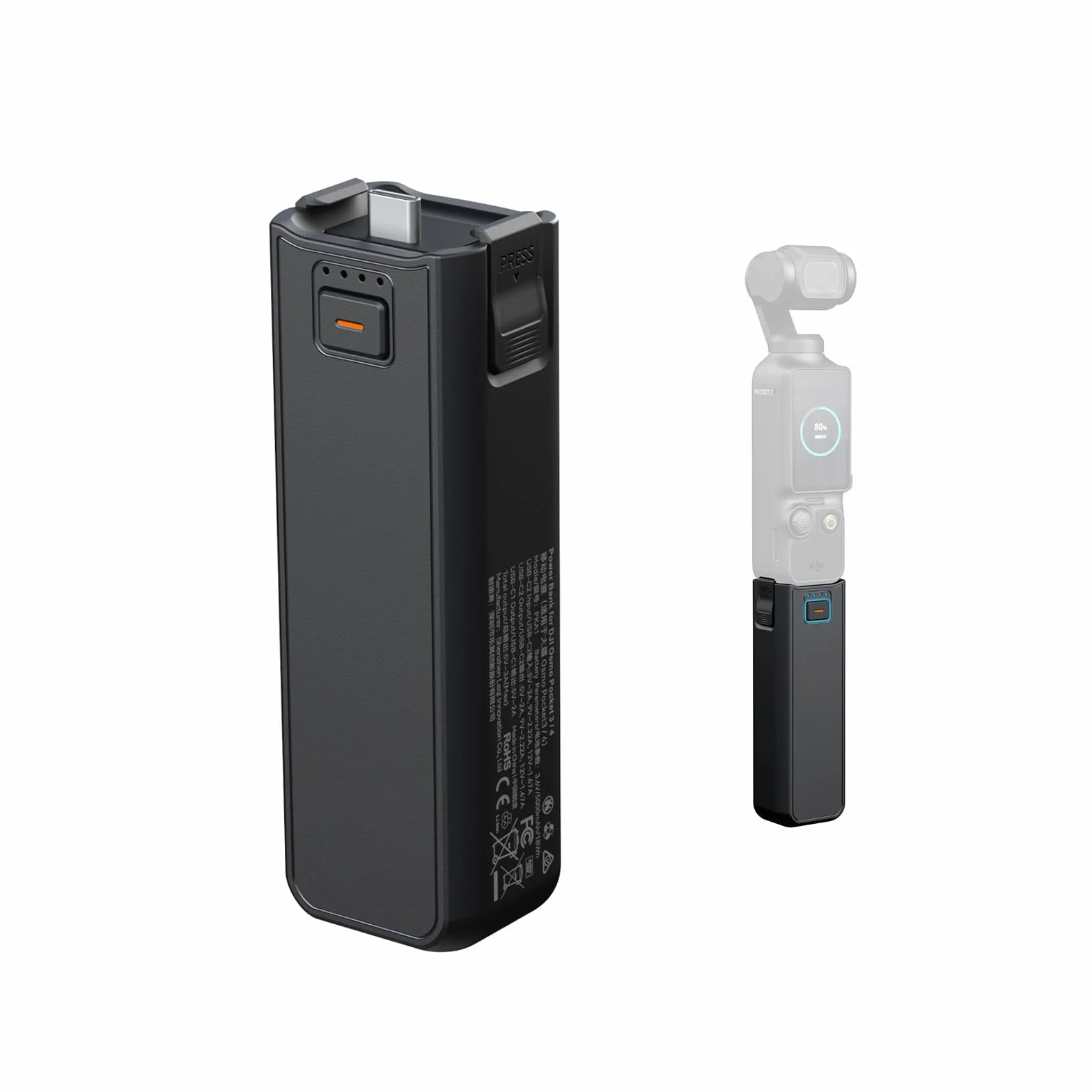 SMALLRIG Uchwyt na baterie Osmo Pocket 4/3 do DJI, uchwyt zasilający o pojemności 5000mAh z szybkim ładowaniem 20W, bezprzewodowe połączenie audio z mikrofonem, do statywu/kija do selfie - 5705