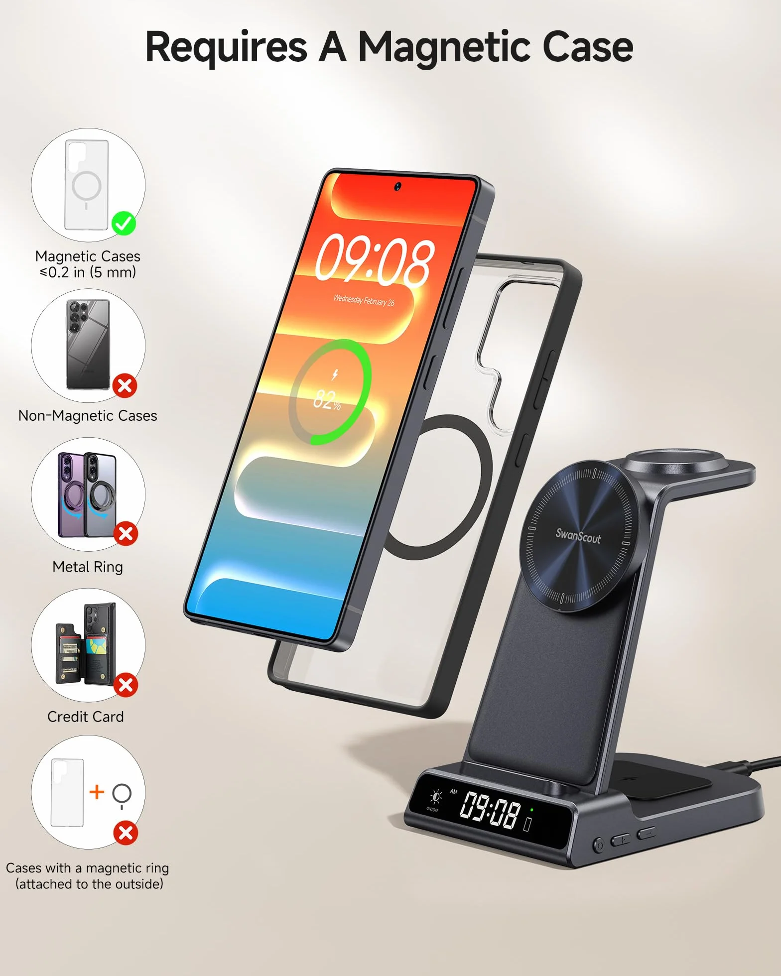 Magnetyczna ładowarka 3 w 1 do Samsung, bezprzewodowa stacja ładująca do Galaxy S25/S24/S23/Note 20/Z Flip/Fold (wymaga magnetycznego etui), podstawka ładująca do Galaxy Watch Ultra/8/7/6 i Buds (bez