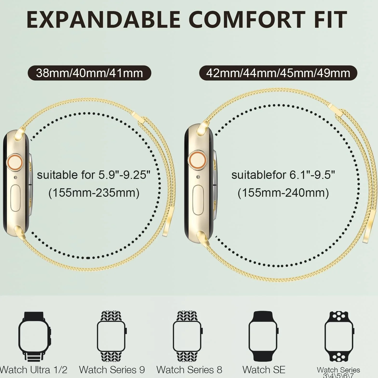 Do Apple Watch Band Series 9, Ultra 2, SE, Ultra 8 7 6 5 4 3 2 1 38 mm 40 mm 41 mm 42 mm 44 mm 45 mm 49 mm dla kobiet i mężczyzn, siatka ze stali nierdzewnej, zapięcie magnetyczne zamiennik