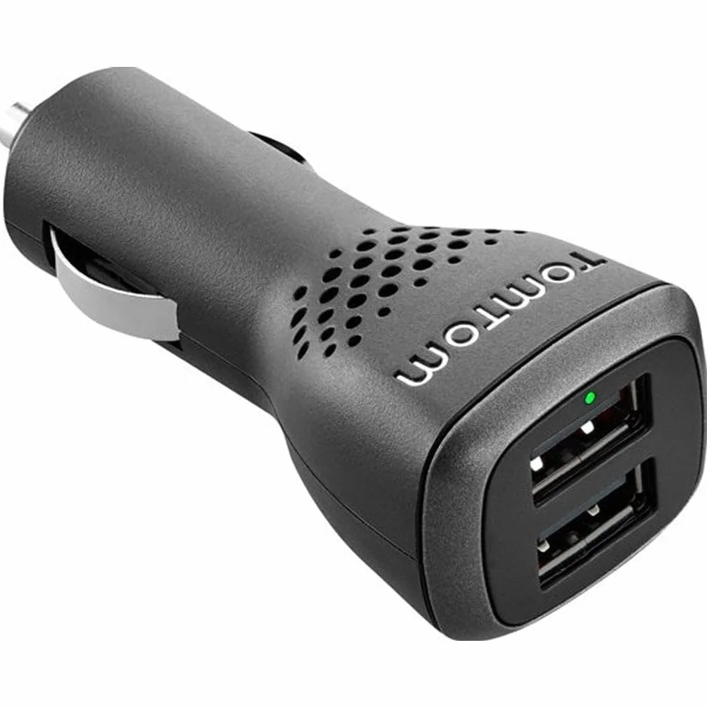 TomTom podwójna szybka ładowarka samochodowa USB 12V/24V 2,4A dla wszystkich nawigacji TomTom oraz innych urządzeń USB typu smartfon czy tablet