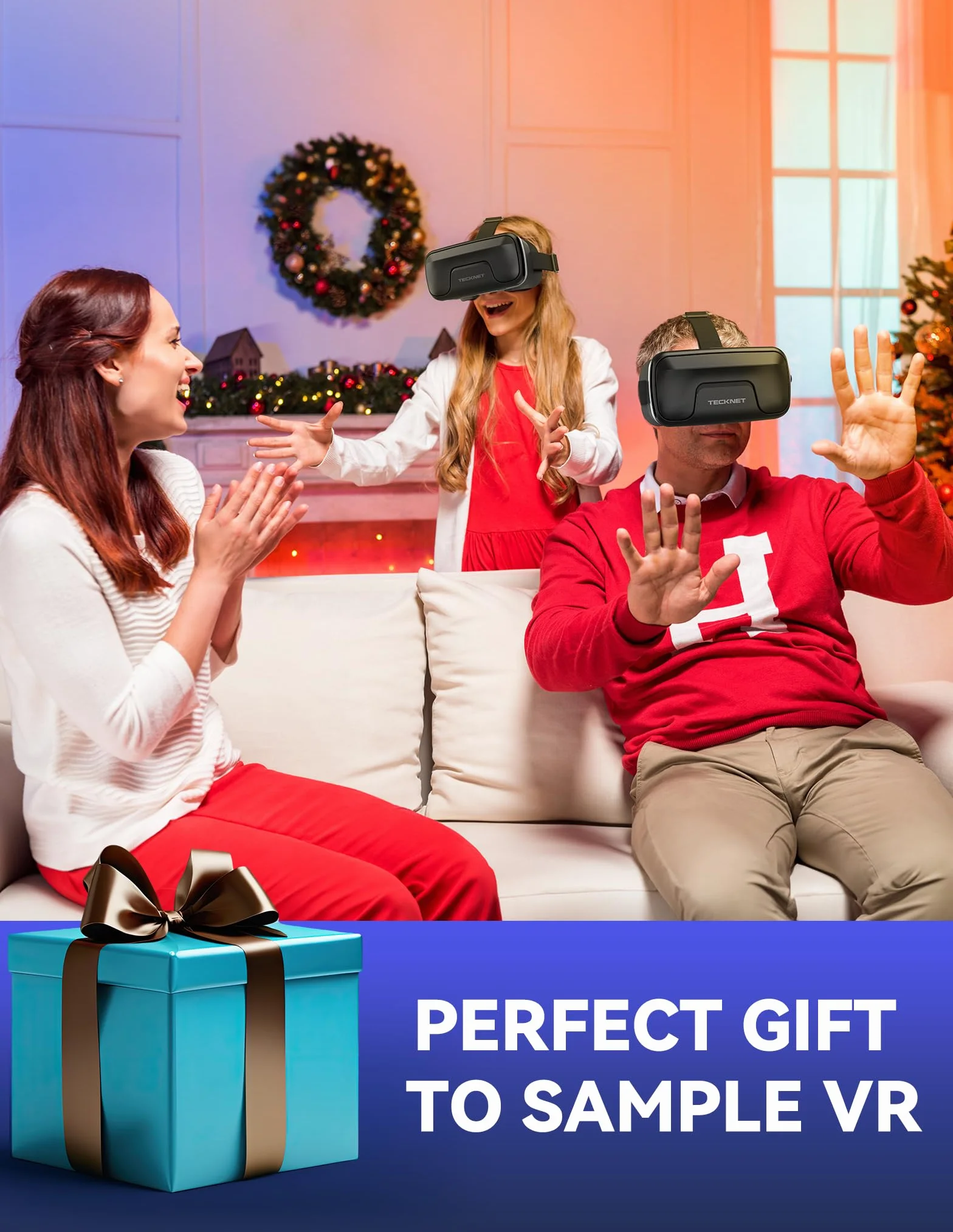 TECKNET Okulary VR do telefonów komórkowych, okulary 3D Virtual Reality z HD 110° FOV, ochrona przed niebieskim światłem i regulowanymi biegami, wygodne szkło VR do iPhone'ów, smartfonów Samsung i