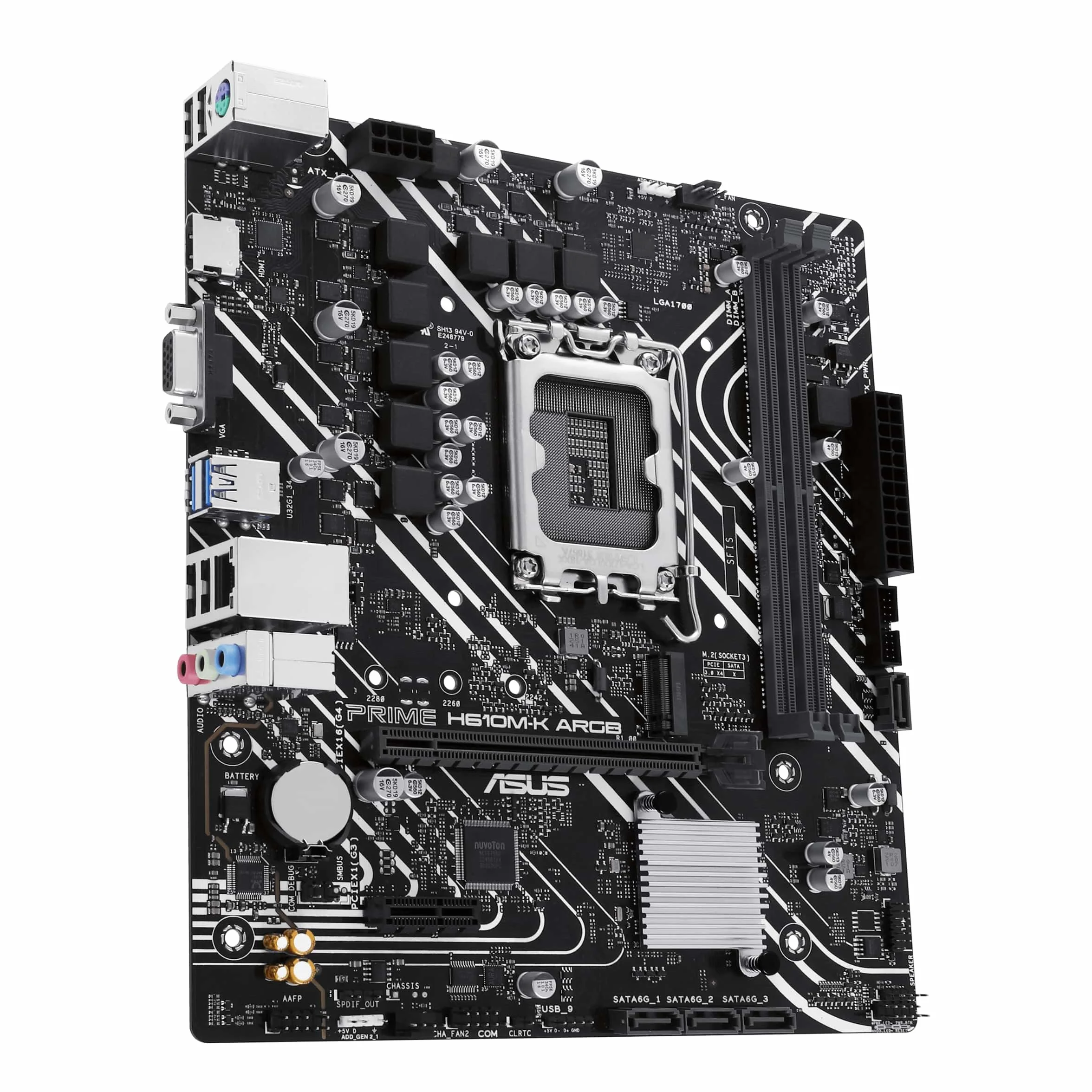 ASUS Prime H610M-K ARGB płyta główna Intel H610 (LGA 1700), DDR5, PCIe 4.0, M.2 Slot, Realtek 1 GB Ethernet, HDMI, VGA, USB 3.2 Gen 1, SATA 6 Gbit/s, Aura Sync