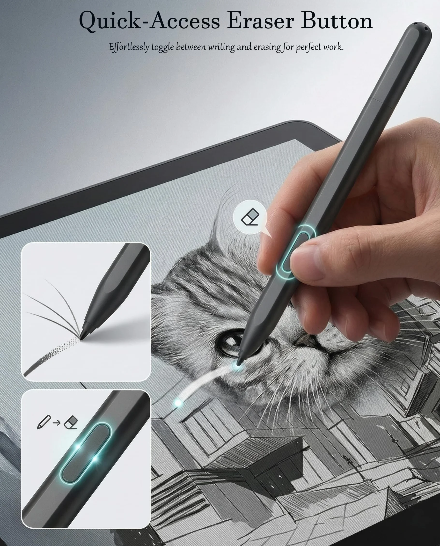 Magnetyczny rysik EMR kompatybilny z Remarkable 1/2, Kindle Scribe i Samsung, zapasowy długopis cyfrowy z gumką, 4096 poziomów nacisku, wsparcie nachylenia, odrzucanie dłoni, 5 szt. stalówek