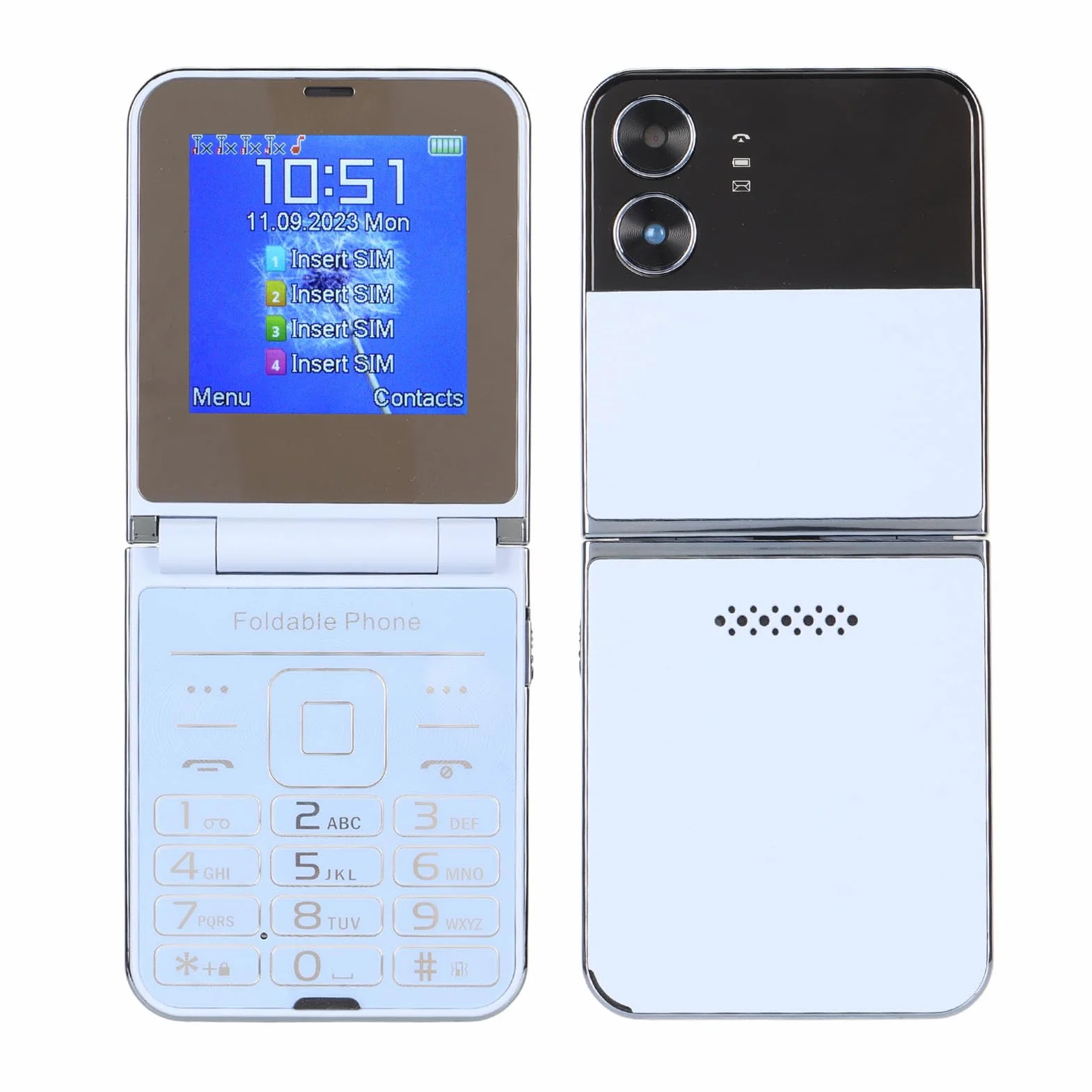 Telefon komórkowy dla seniorów z klapką, konstrukcja z klapką, podwójny ekran, duże przyciski, szybkie wybieranie, czysty dźwięk, kamera HD, latarka LED (niebieska)
