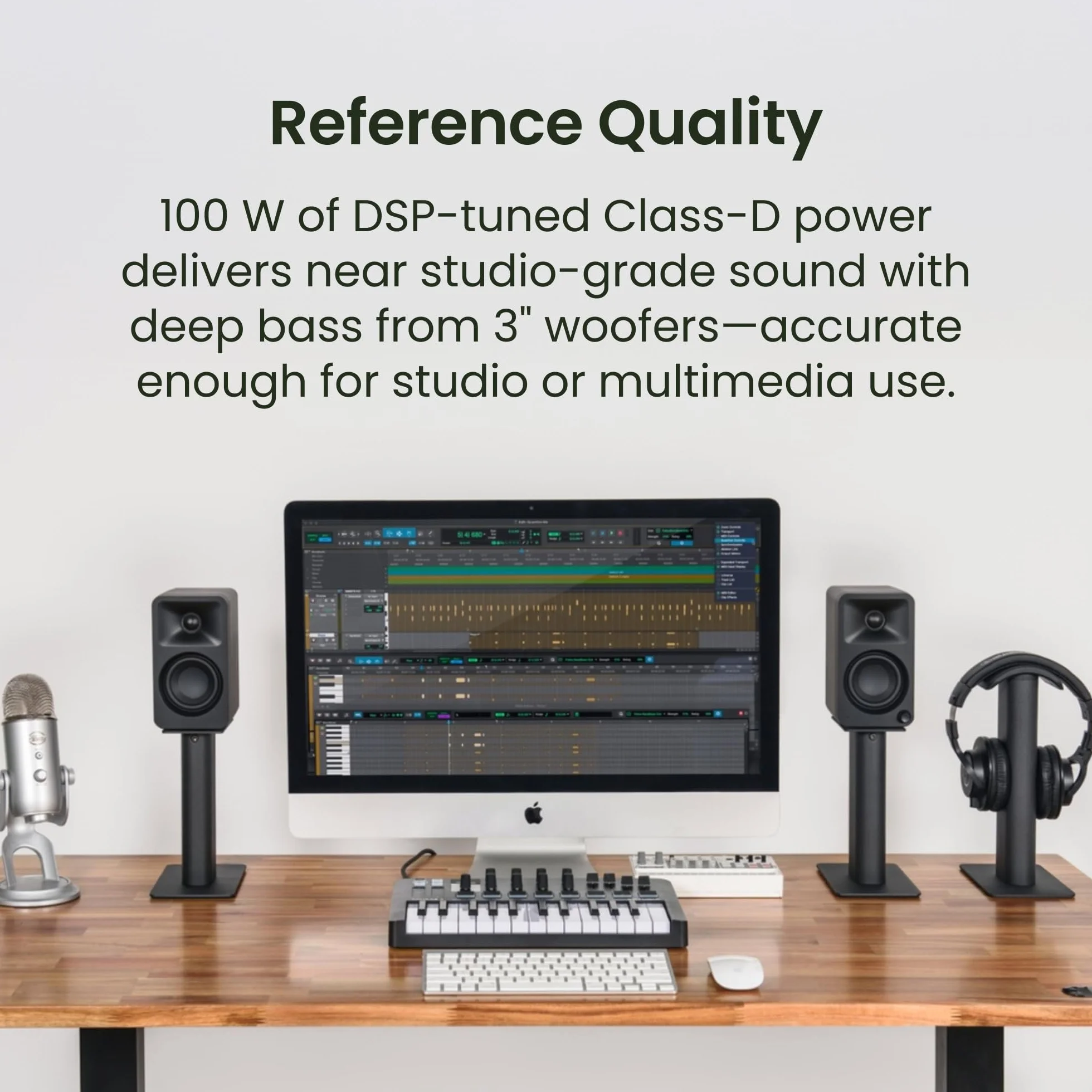 Kanto ORA 100W Powered Bi-amp Reference Desktop Computer Speakers w/Bluetooth 5.0 & USB-C | 100 Hz Crossover | Reference Quality Sound | Pair | White