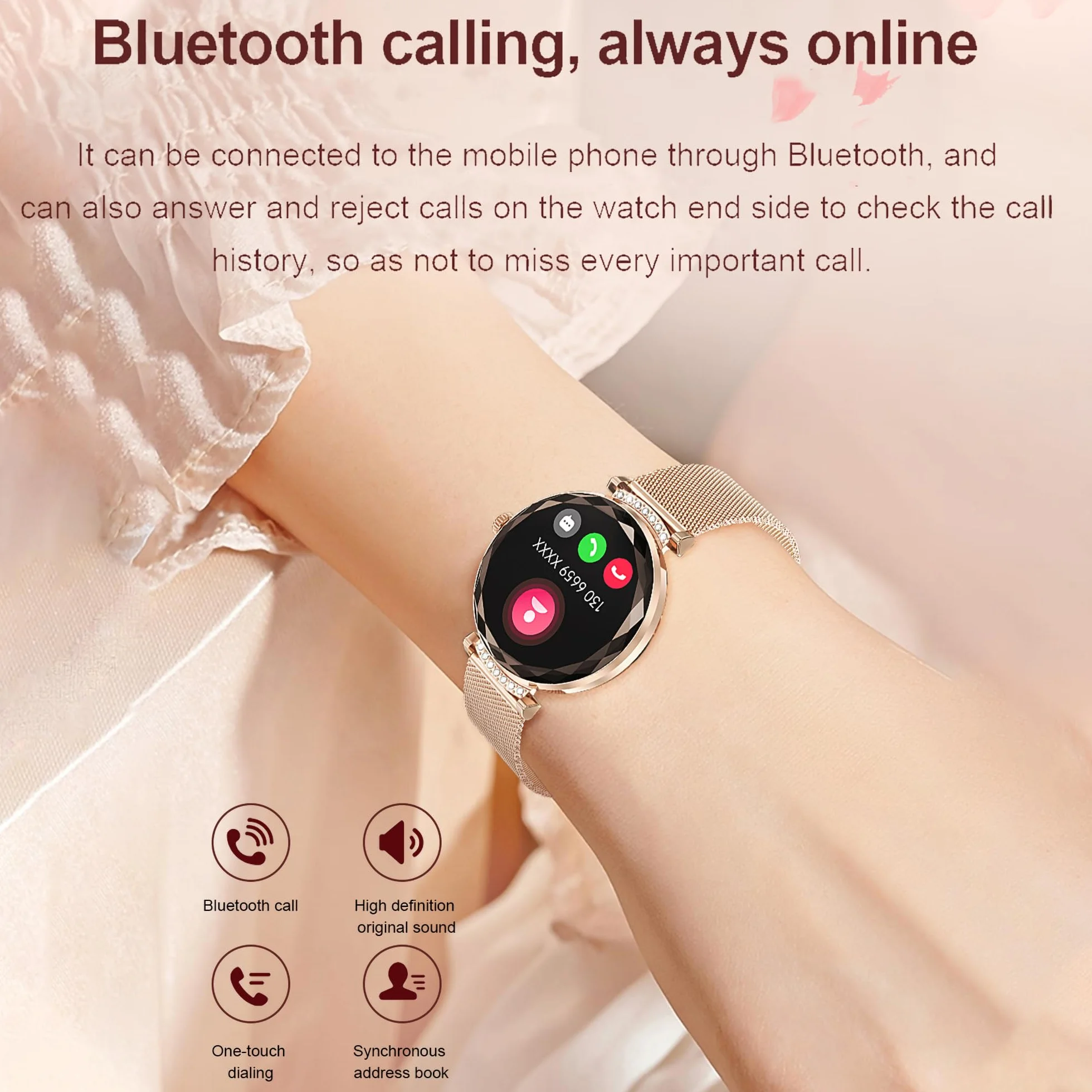 LONGLU damski inteligentny zegarek na telefon z funkcją Bluetooth Smart Watch dla kobiet iPhone iPhone Android Fitness Tracker Multisport Watch z odpowiedzią