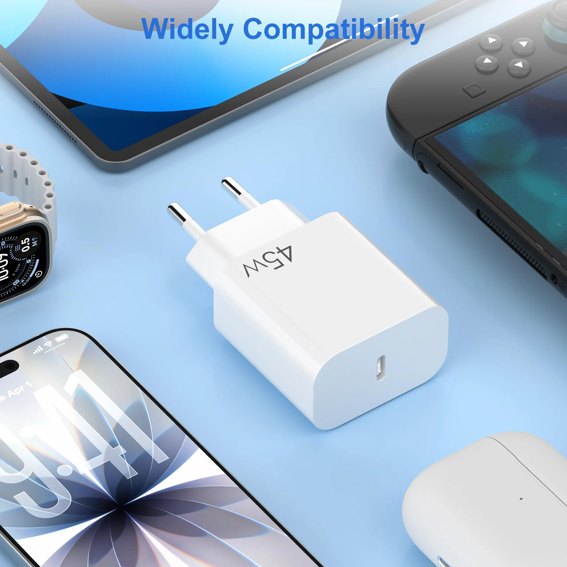 YISH 45W USB-C Szybka Ładowarka - GaN PD3.0 Wtyczką USB-C Zasilacz USB Typ C Fast Charger, Kompaktowa do Smartfonów 17/16/15 Pro MAX/S25/S24/S23, Szybka Ładowarka z Wtyczką, USBC Kabel 60W 1 m