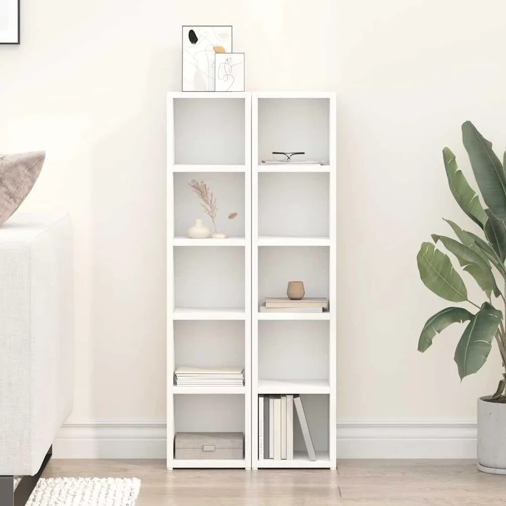 Półki na płyty CD 2 szt. białe z materiału drewnopochodnego, 21 x 16 x 93,5 cm, miejsce na 80 płyt CD, smukłe przechowywanie multimediów do salonu, kina domowego i porządku