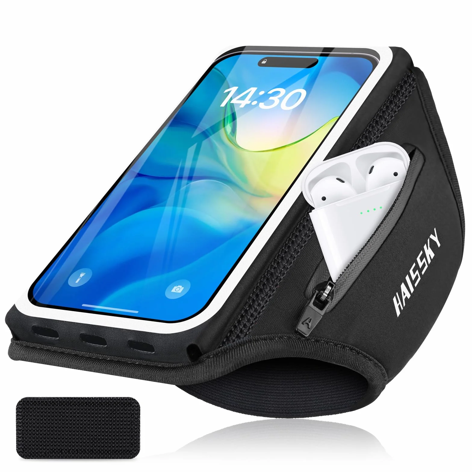 Sportowa opaska do biegania z torbą na słuchawki, regulowany uchwyt na telefon komórkowy do biegania do iPhone'a 17 Pro MAX 16 Pro 15 14 13 Plus, Galaxy S25 Ultra S24 S23 S22, do 6,9"