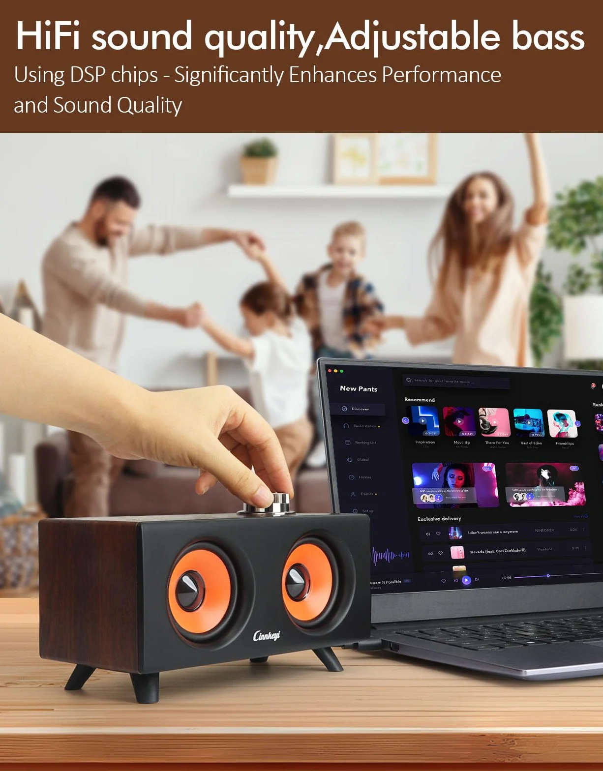 2.1 Głośnik komputerowy z subwooferem, podwójny głośnik stereo, średnio-wysokotonowy, Bluetooth/USB, podwójny tryb głośników PC, regulator głośności, system dźwiękowy do laptopa/komputera