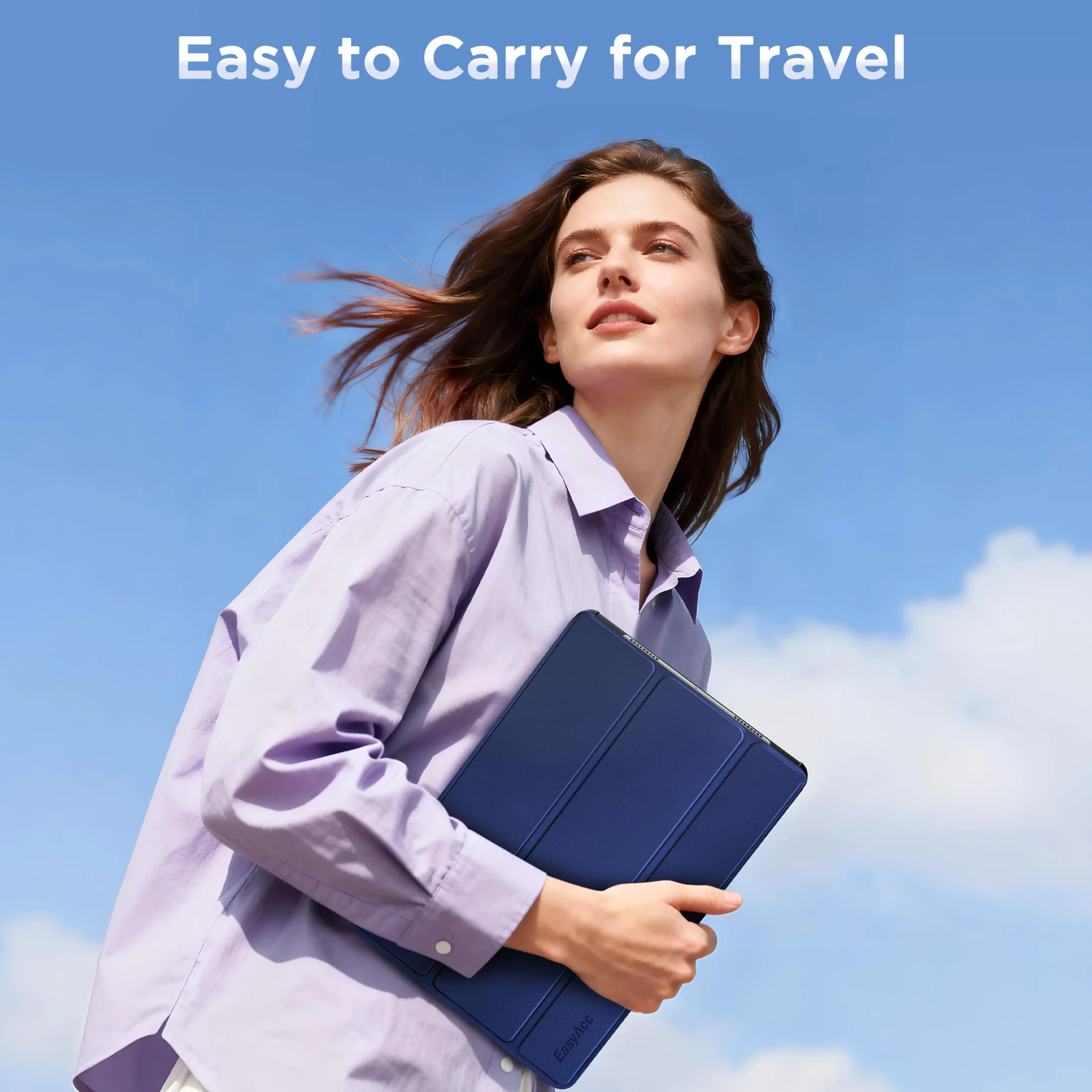EasyAcc Etui do Samsung Galaxy Tab A11+ Plus/ A9+ 11 cali 2025, ultracienkie etui ochronne ze skóry poliuretanowej z funkcją stojaka i funkcją automatycznego uśpienia/budzenia, ciemnoniebieskie